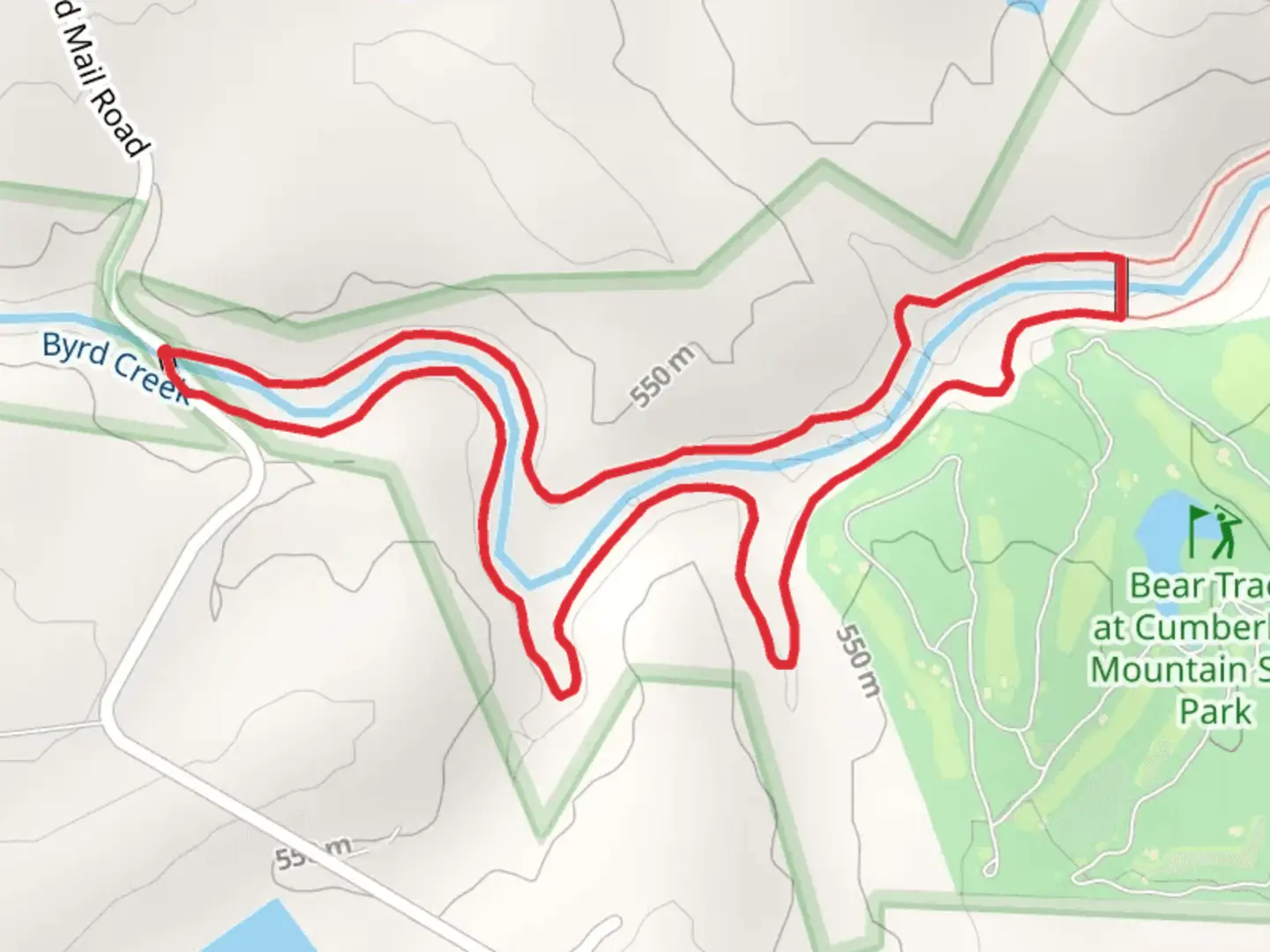 An image depicting the trail Byrd Creek Loop via Pioneer Trail and its surrounding area.