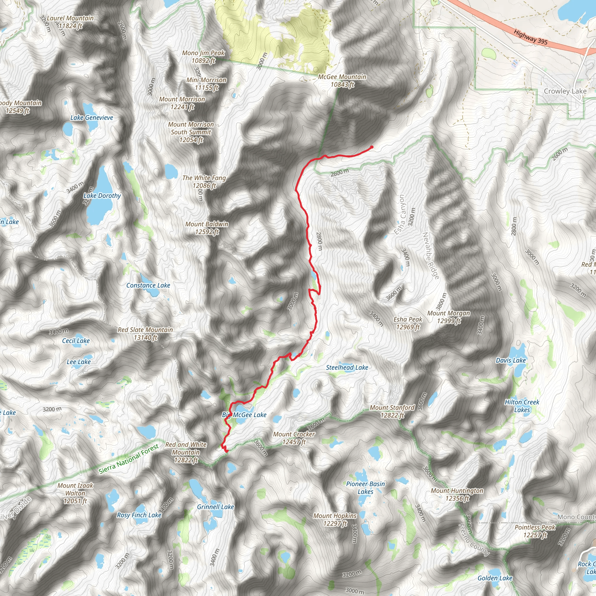 Hopkins Pass via McGee Pass Trail mobile static map
