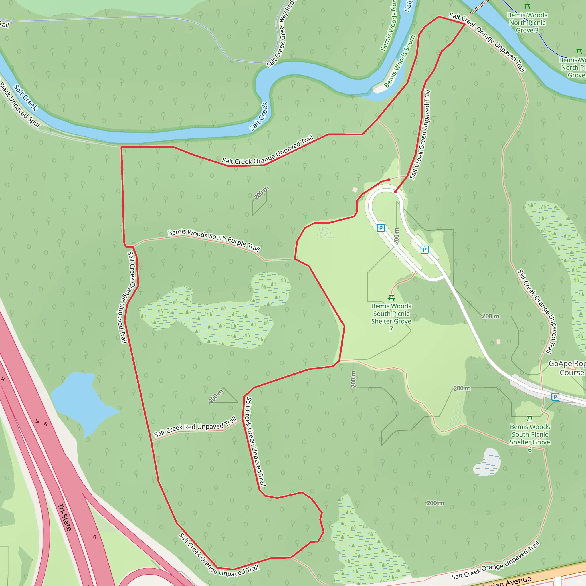 Salt Creek Greenway Green and Orange Unpaved Loop Trail mobile static map
