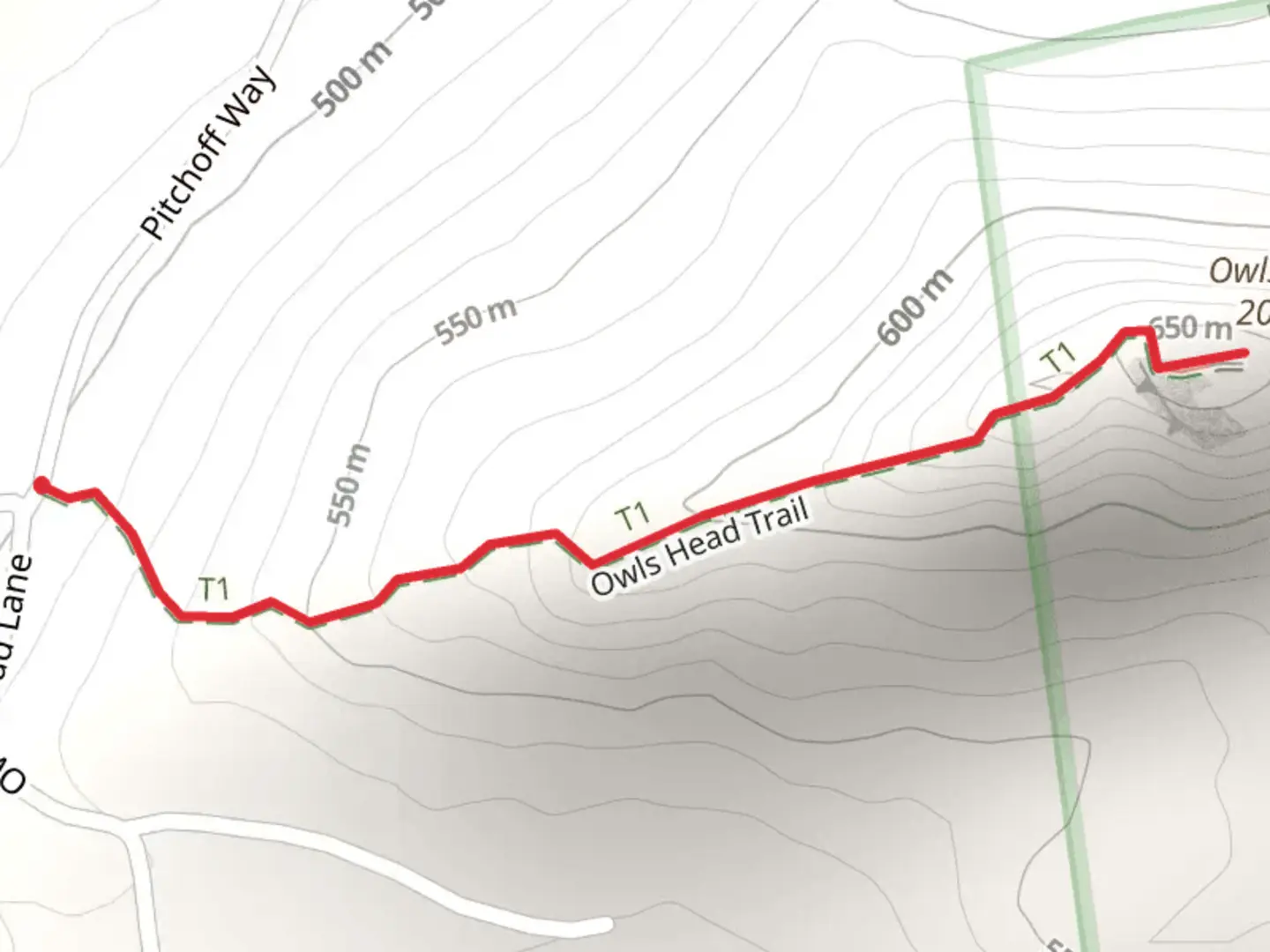 An image depicting the trail Owls Head Trail and its surrounding area.