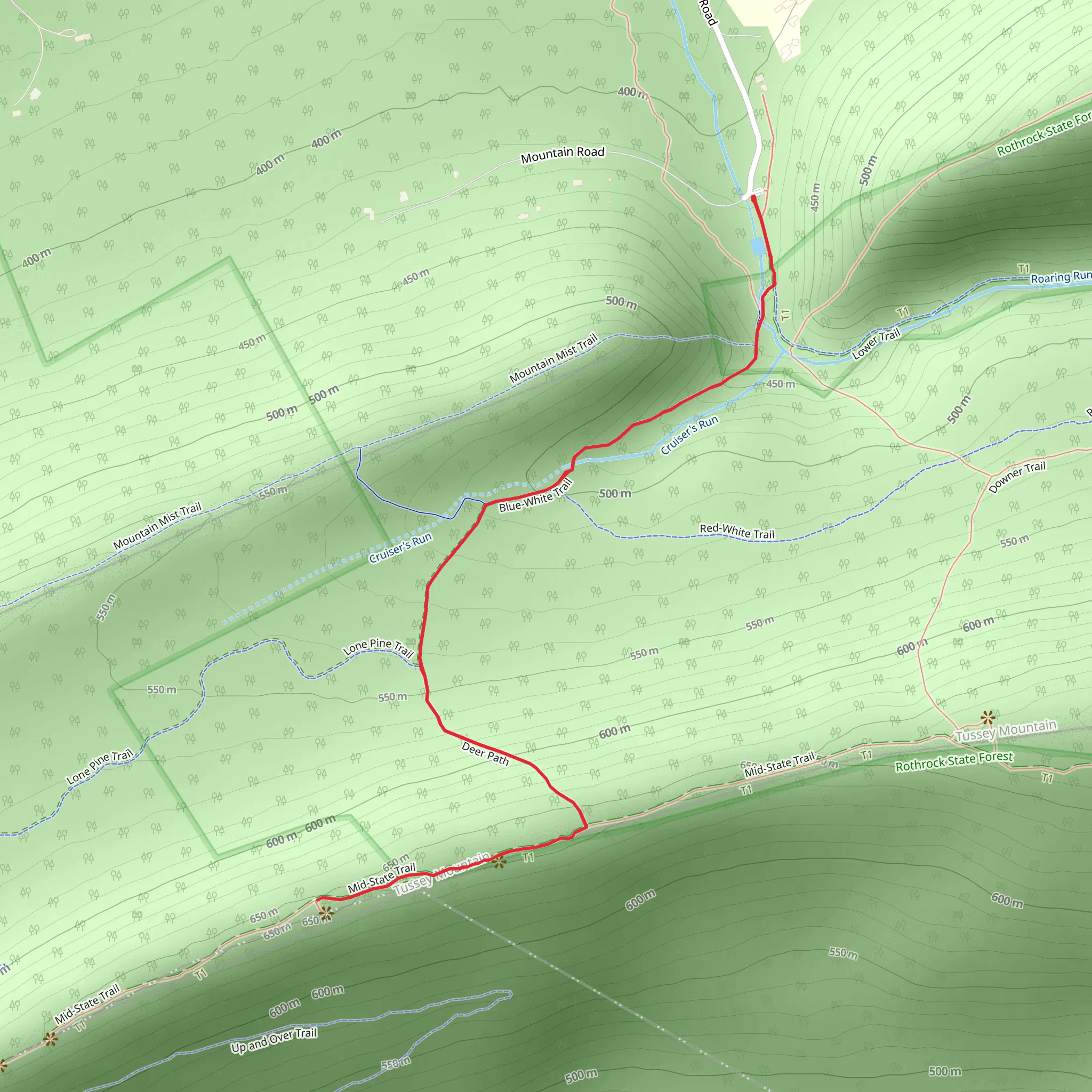 Blue-White Trail and Deer Path via Shingletown Gap mobile static map