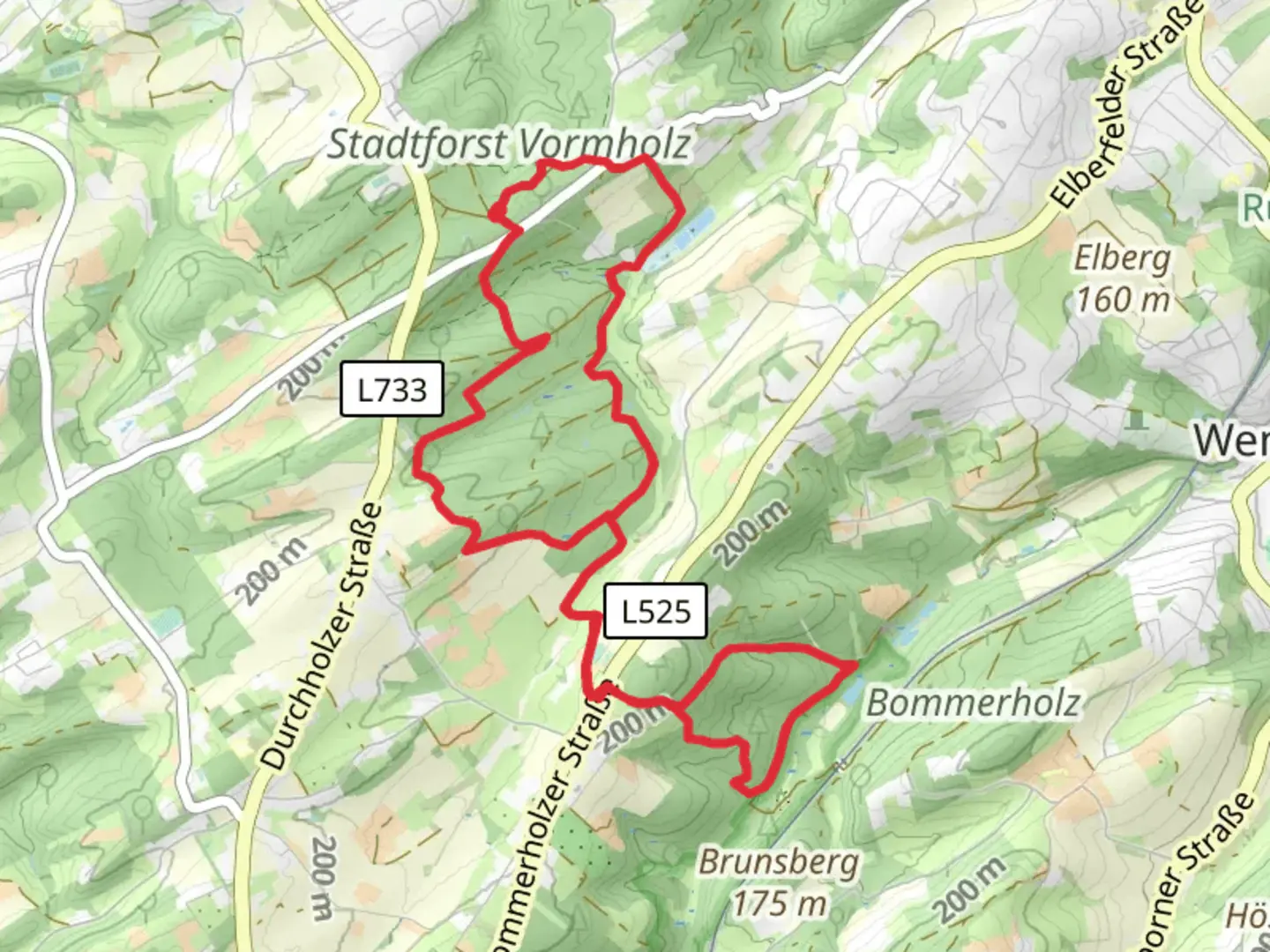 An image depicting the trail Stadtforst Vormholz and Bommerholz Loop and its surrounding area.