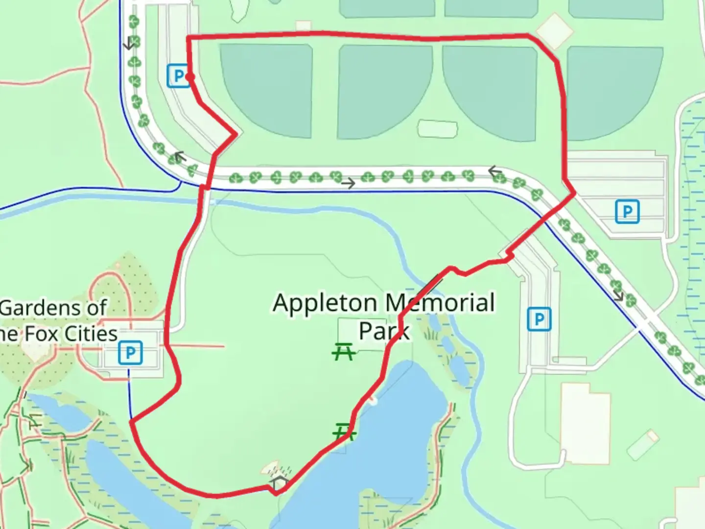 An image depicting the trail Appleton Memorial Park Loop and its surrounding area.