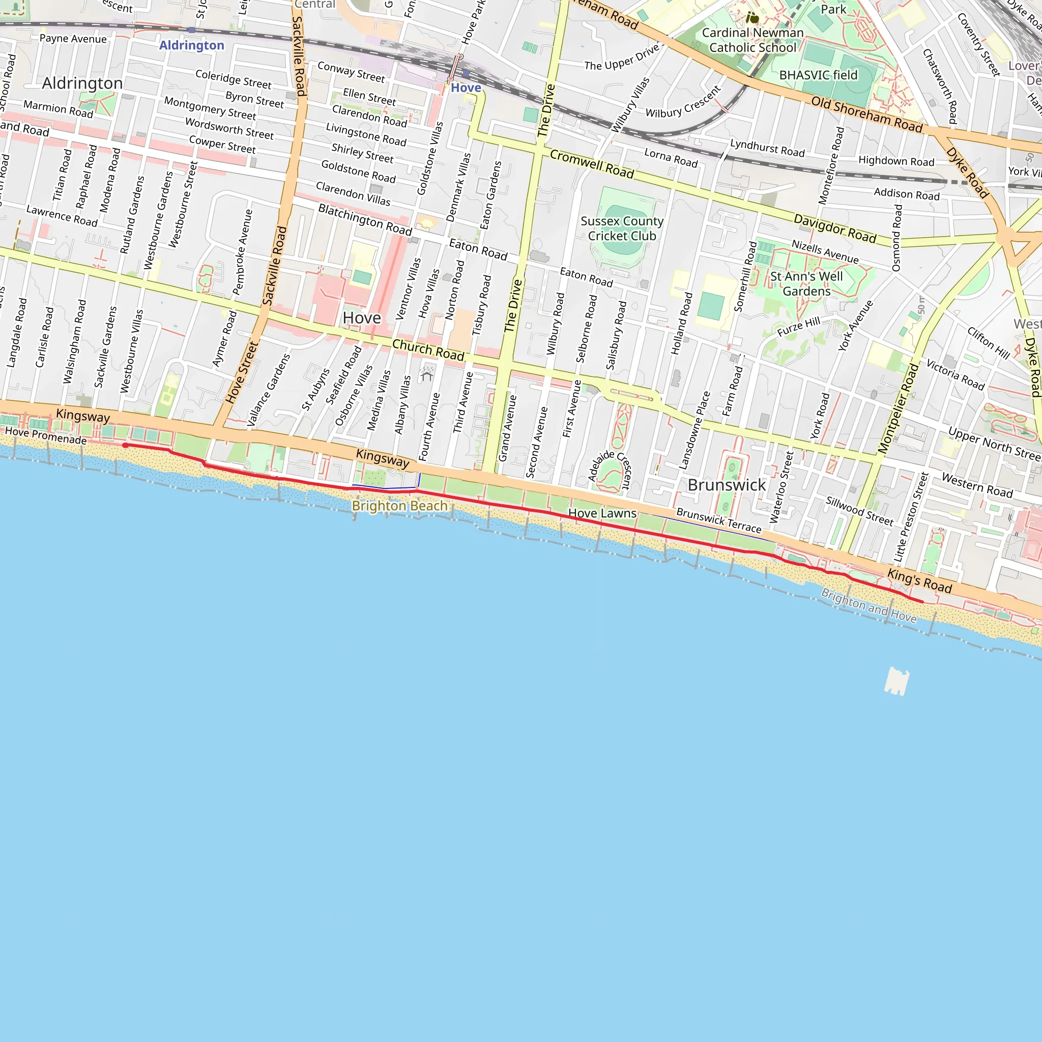 Hove Lawns via Monarch's Way mobile static map