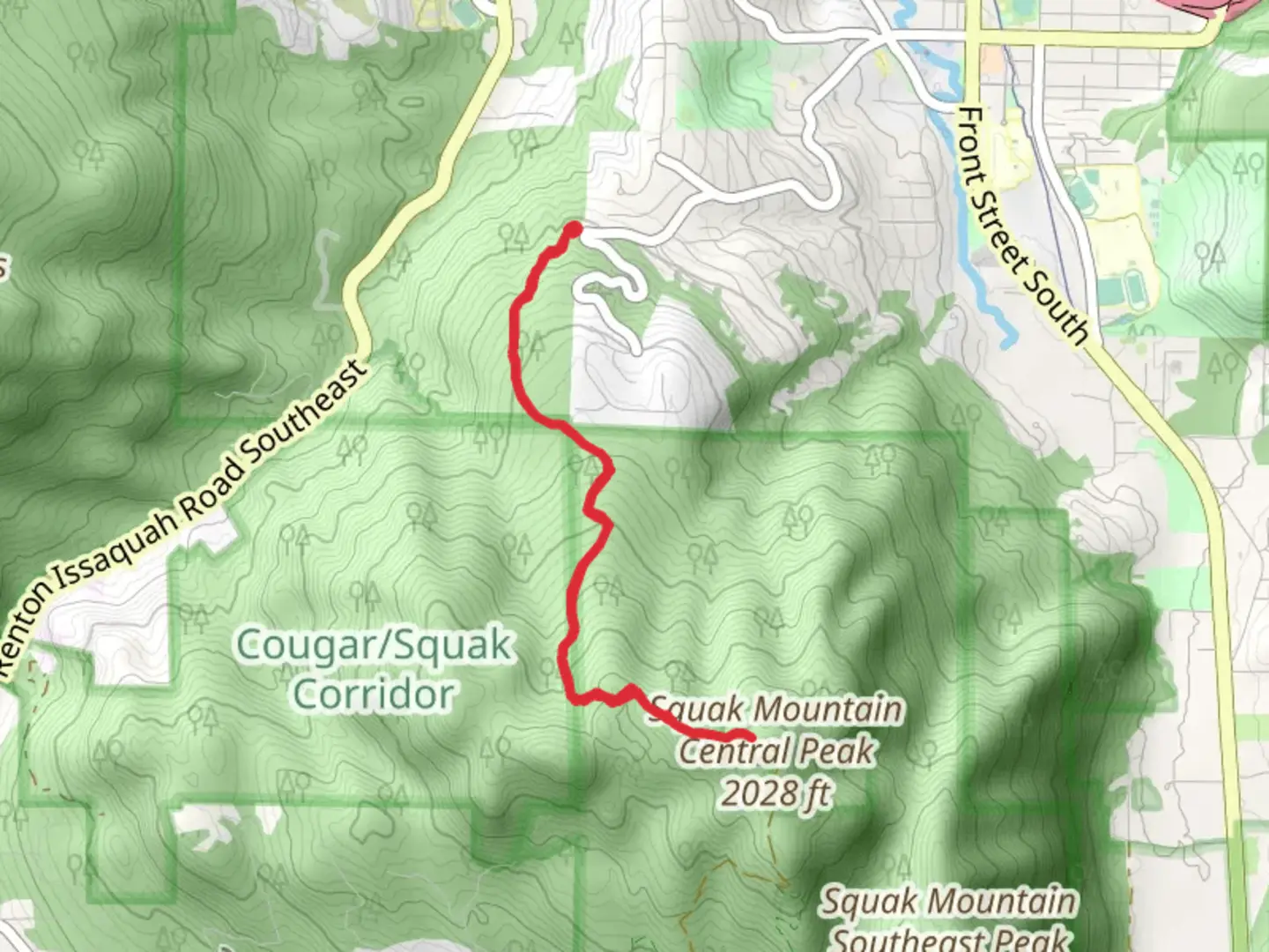 An image depicting the trail Squak Mountain Central Peak via Bullitt Fireplace Trail and its surrounding area.