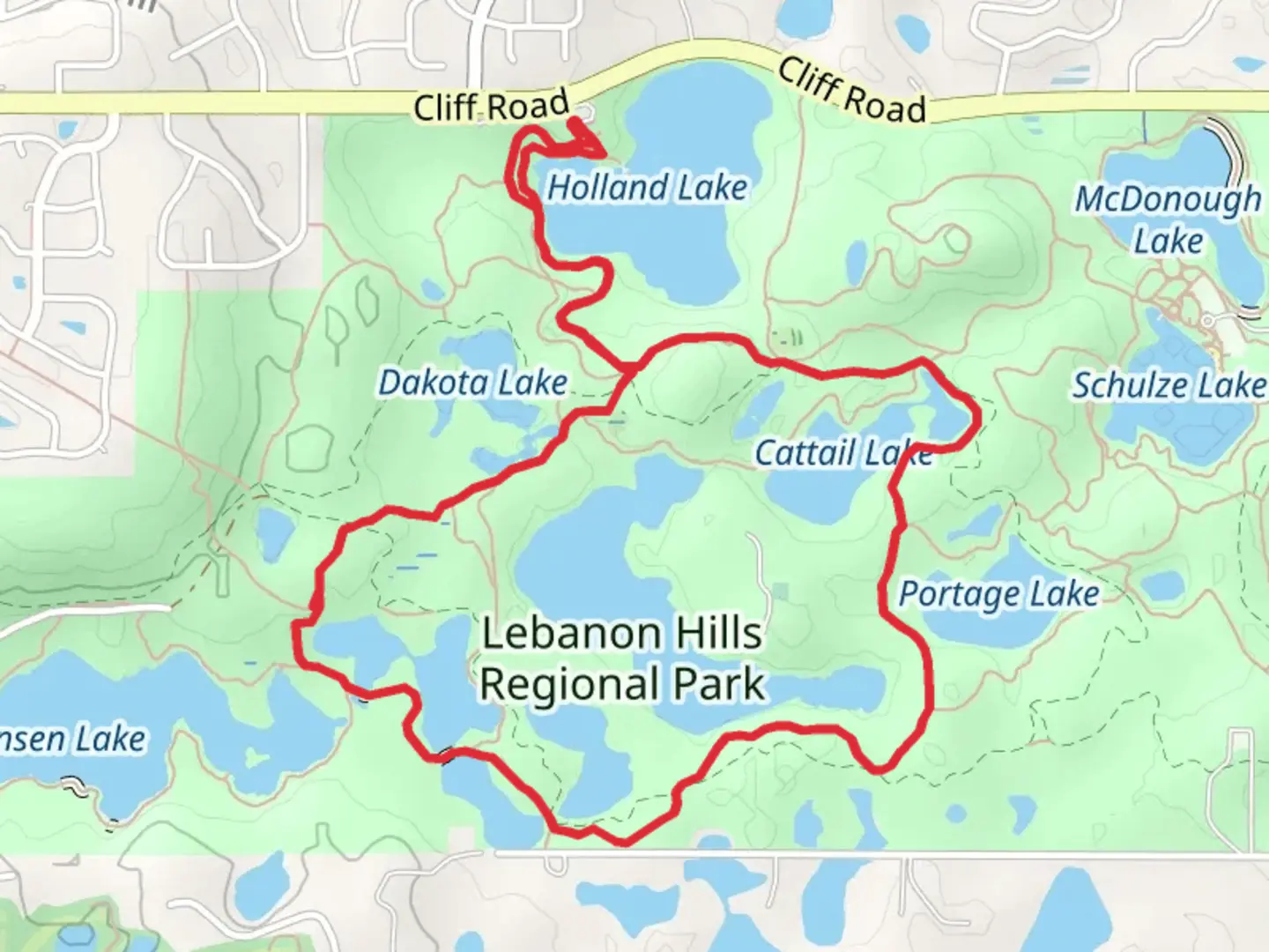An image depicting the trail Holland Lake, O'Brien Lake and Portage Lake Loop and its surrounding area.