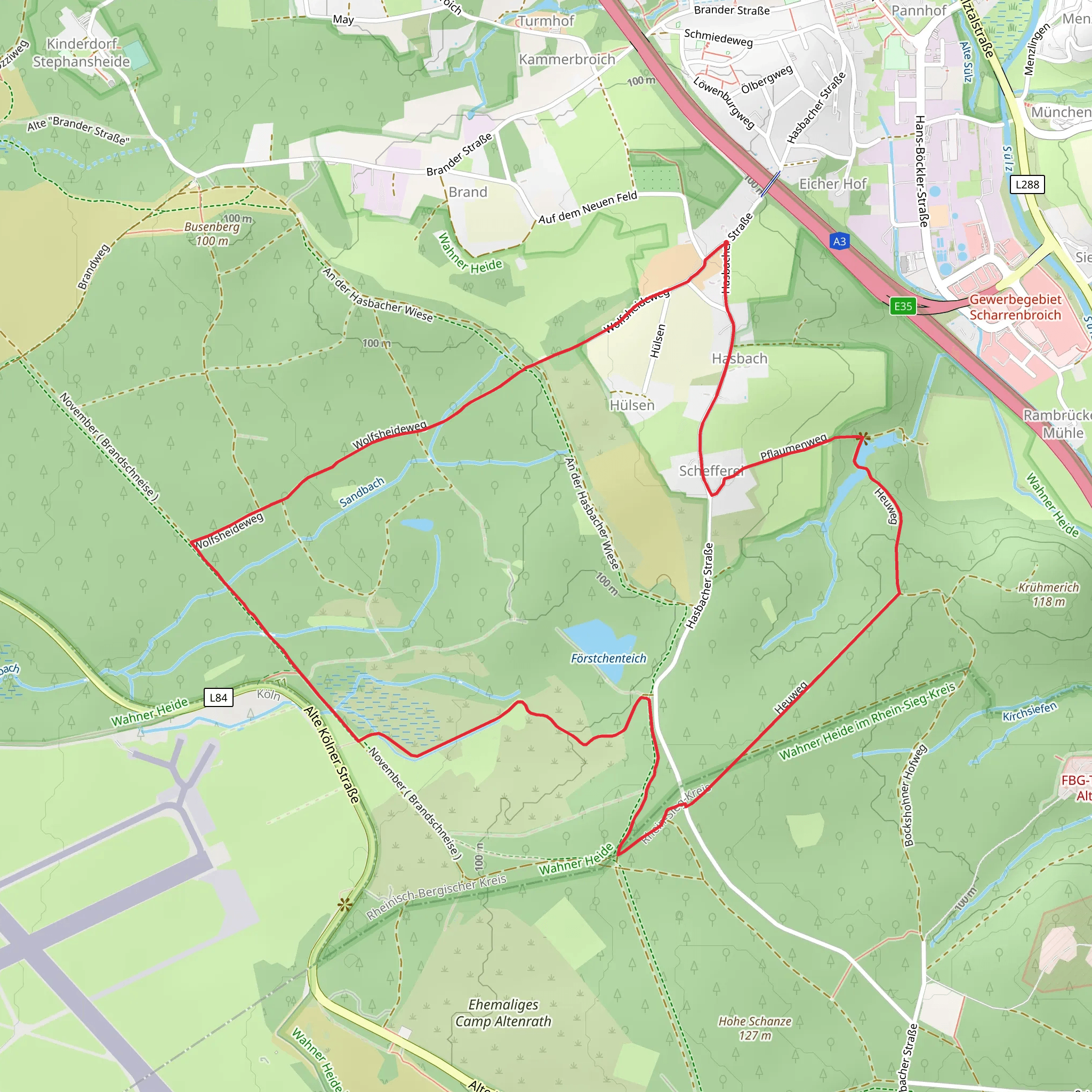 Naturschutzgebiet and Wahner Heide Loop mobile static map