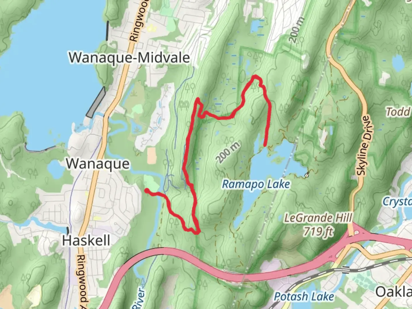 An image depicting the trail Ramapo Lake via Indian Rock Trail and its surrounding area.