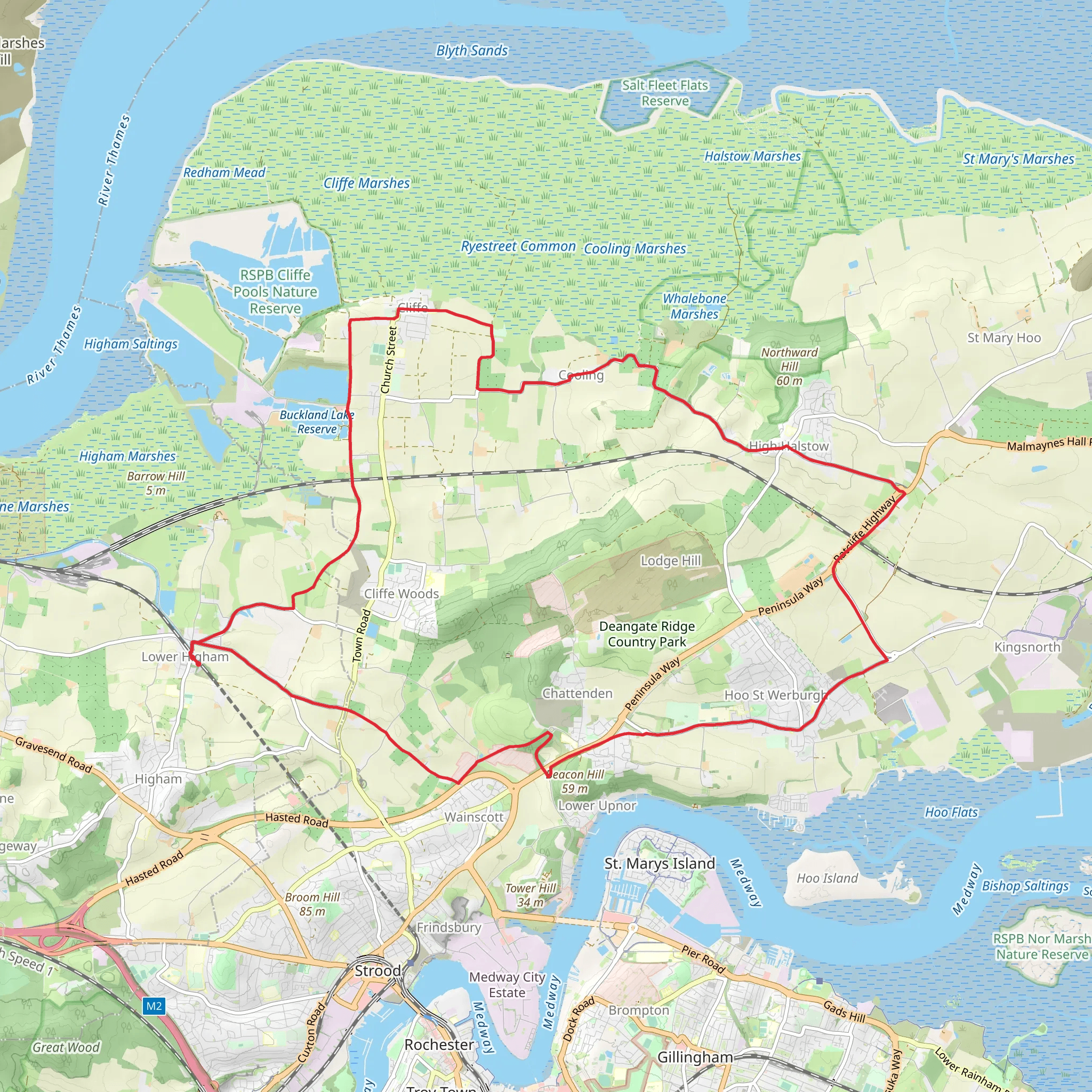 Higham, Cliffe and Hoo St Werburgh Loop mobile static map