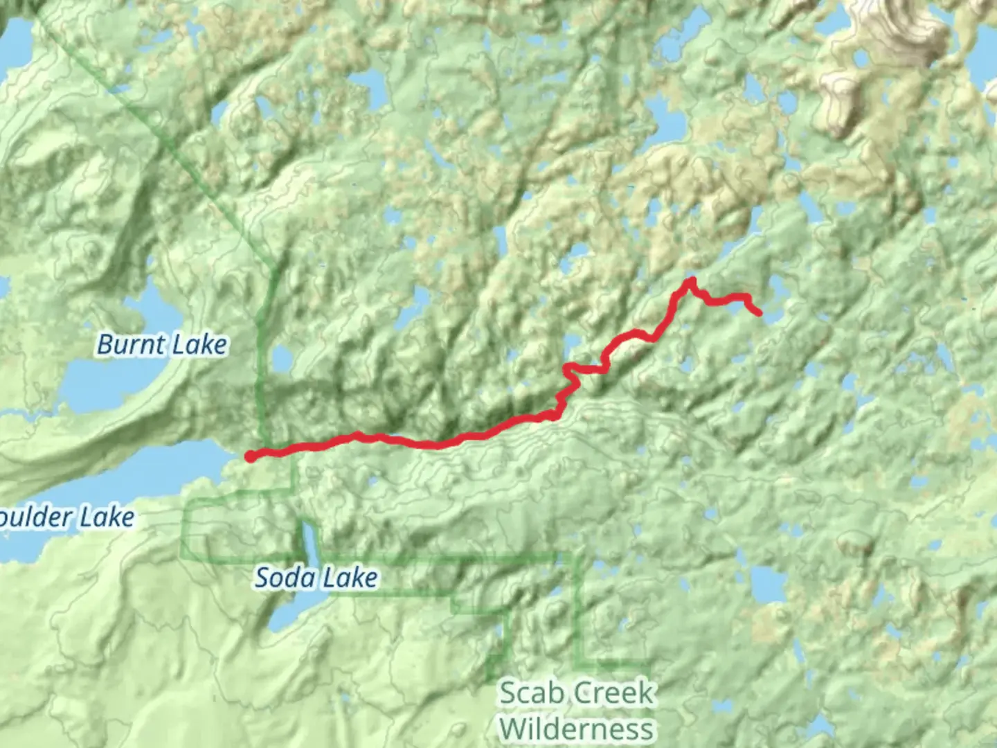 An image depicting the trail Holly Louise Lake via Boulder Canyon Trail and its surrounding area.