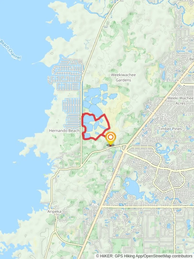 An image depicting the trail Weeki Wachee Preserves Loop - West and its surrounding area.