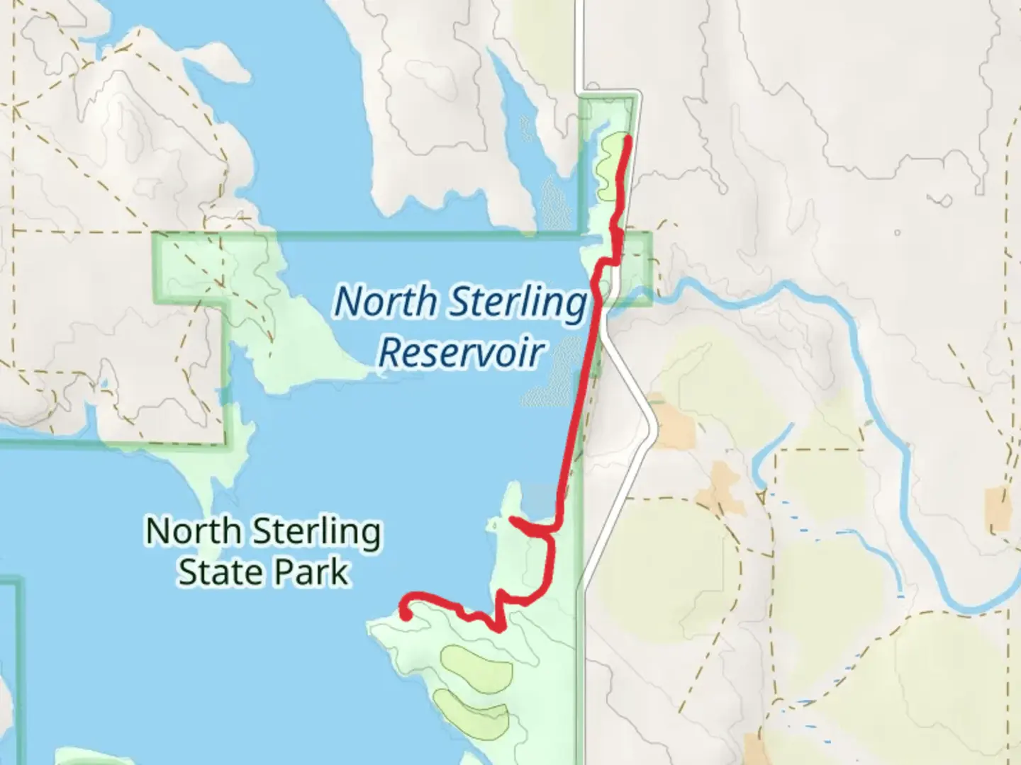 An image depicting the trail North Sterling Reservoir - Swim Beach and Trail and its surrounding area.
