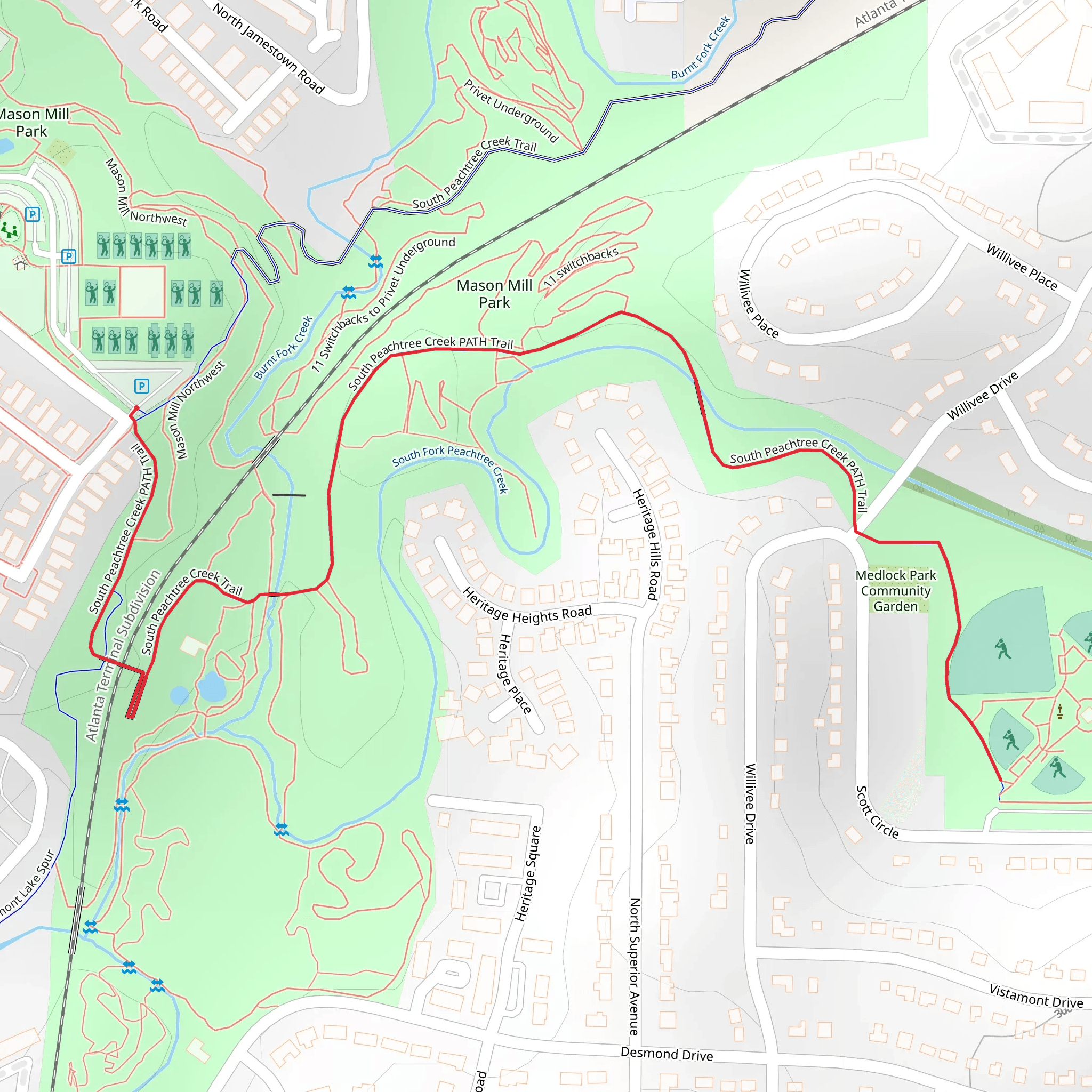 South Peachtree Creek Path Trail mobile static map