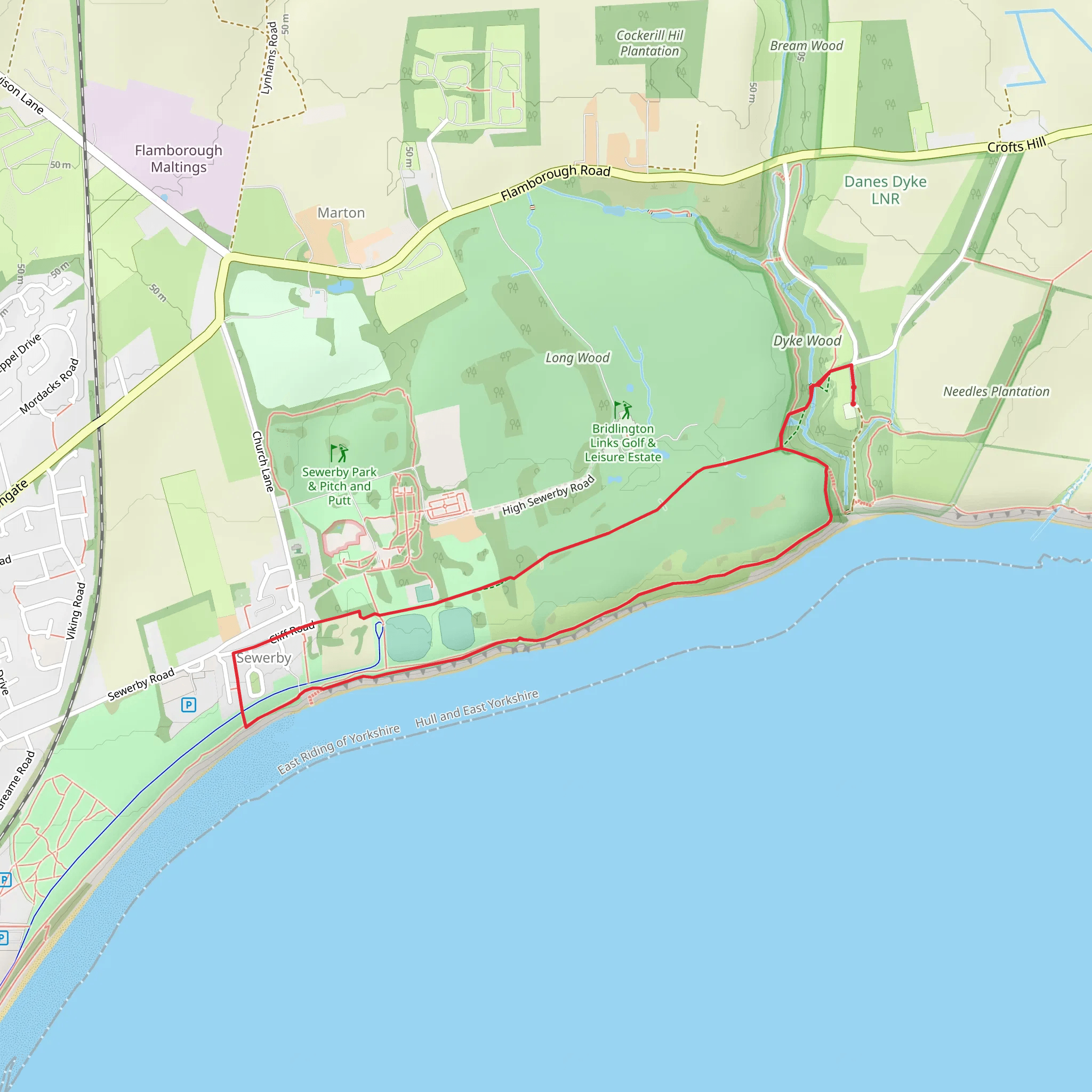Sewerby and Danes Dyke Beach Loop mobile static map