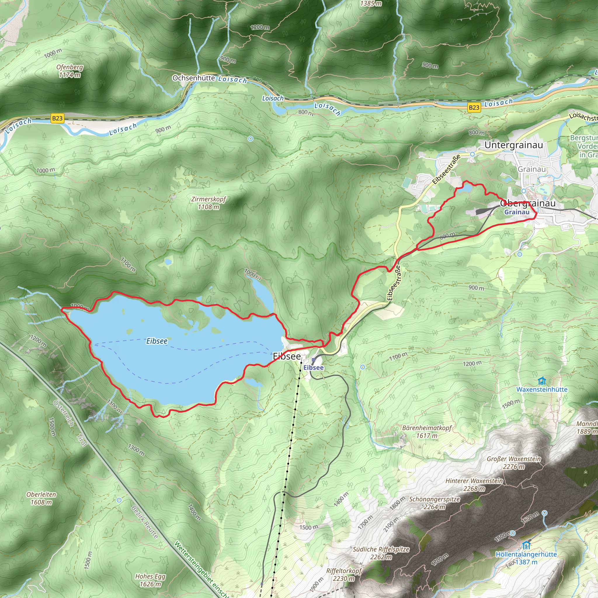 Badersee and Eibsee via Eibsee Rundwanderweg mobile static map