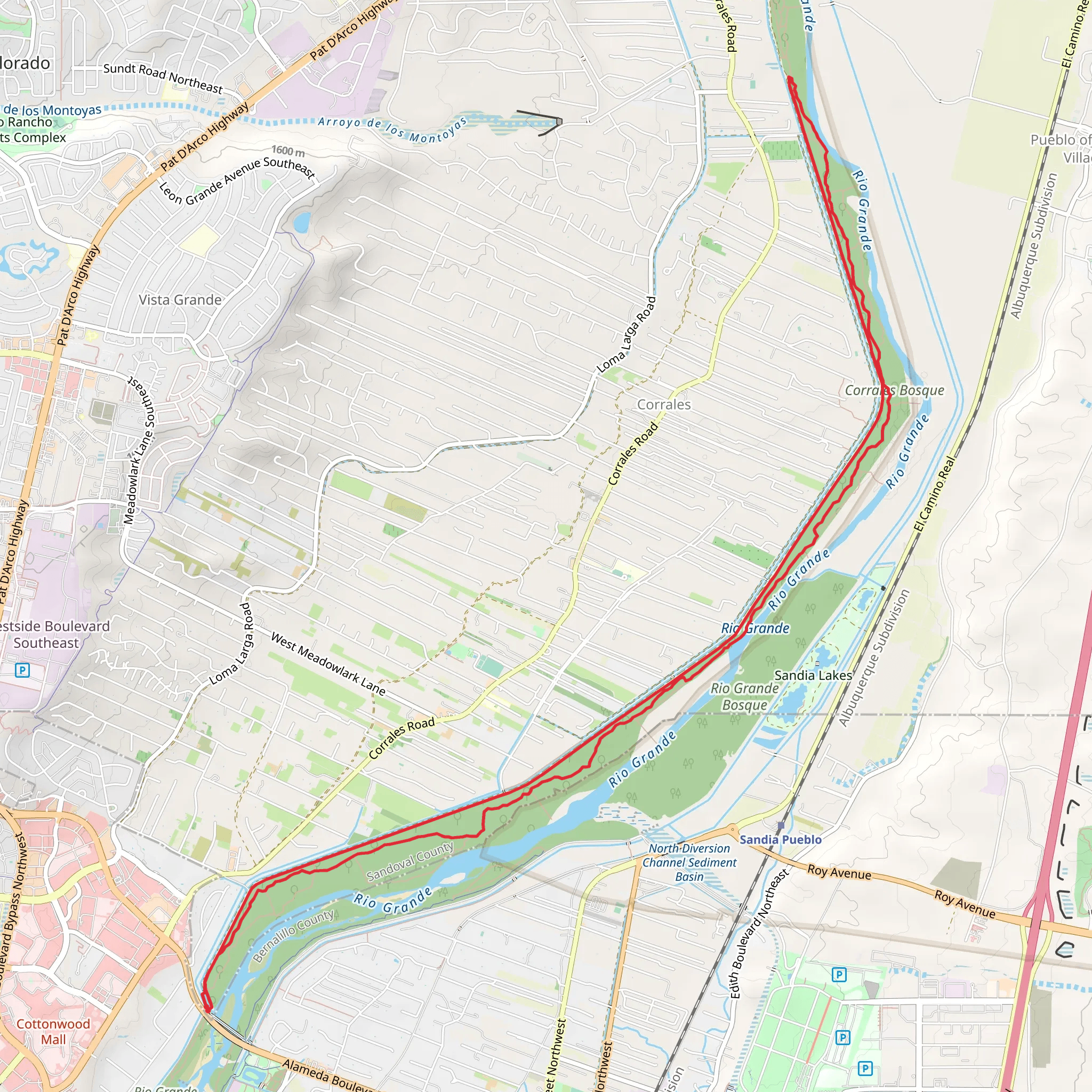 Rio Grande River and Upper Corrales Riverside Dam Loop mobile static map