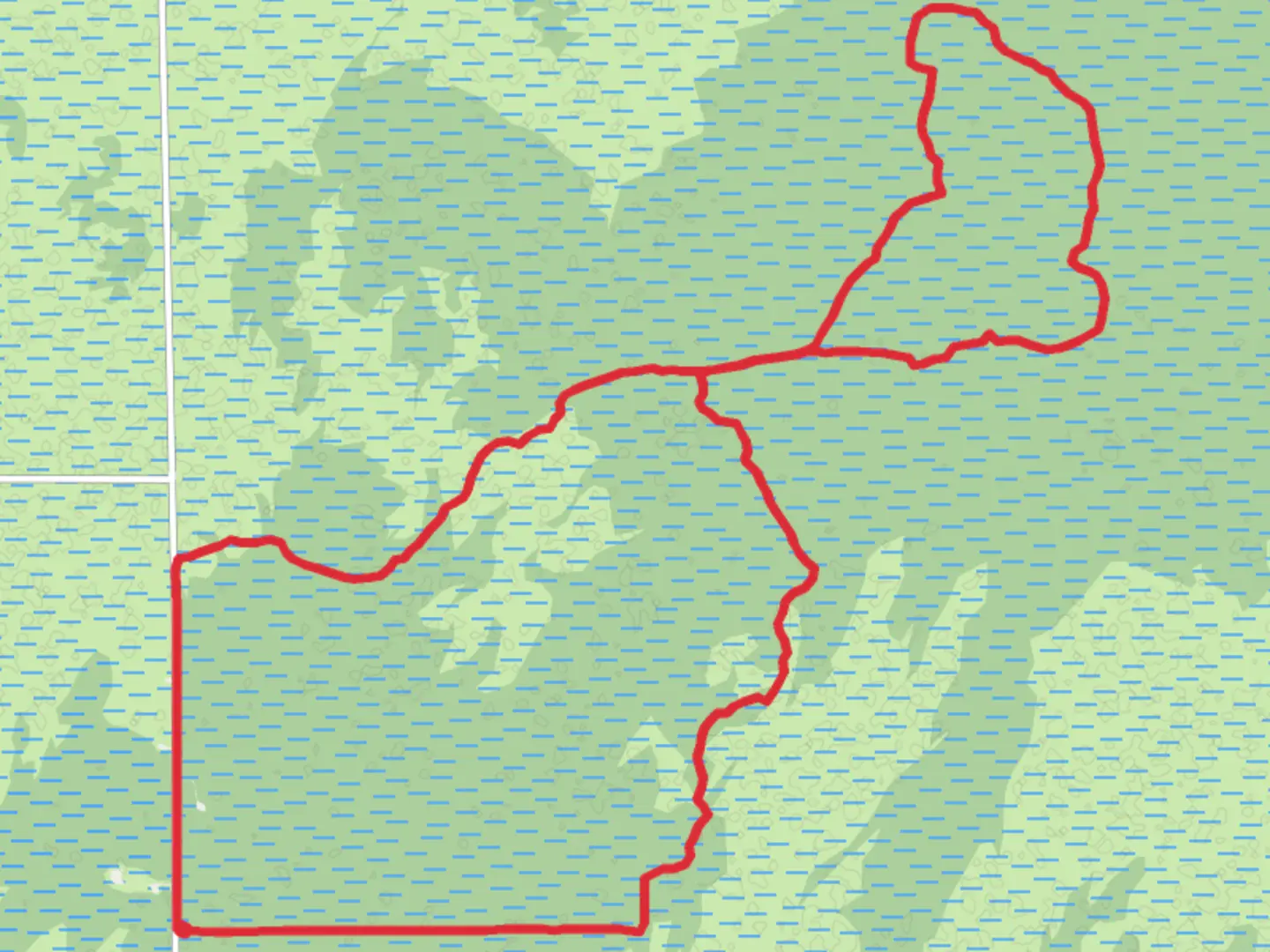 An image depicting the trail Burns Lake North Trail, Concho Billie Trail and Land H Loop Trail and its surrounding area.