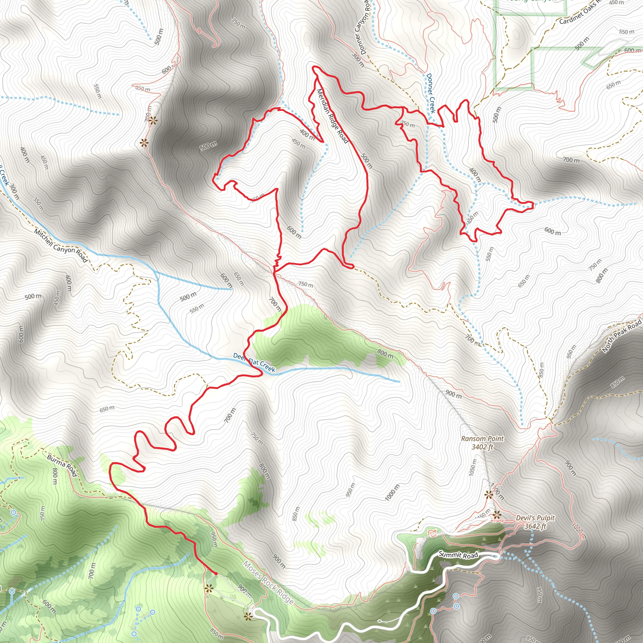 Meridian Ridge Road, Back Creek and Falls Loop Trail mobile static map