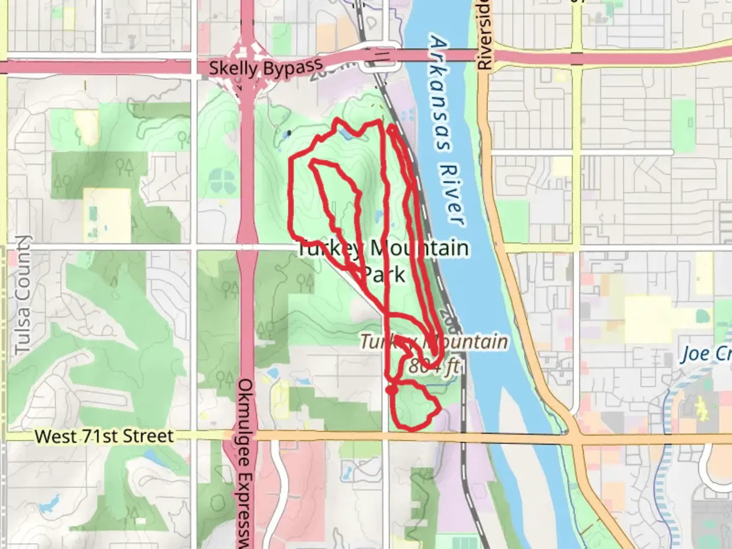 An image depicting the trail Turkey Mountain via Yellow Trail and Tvlse Nene Loop and its surrounding area.