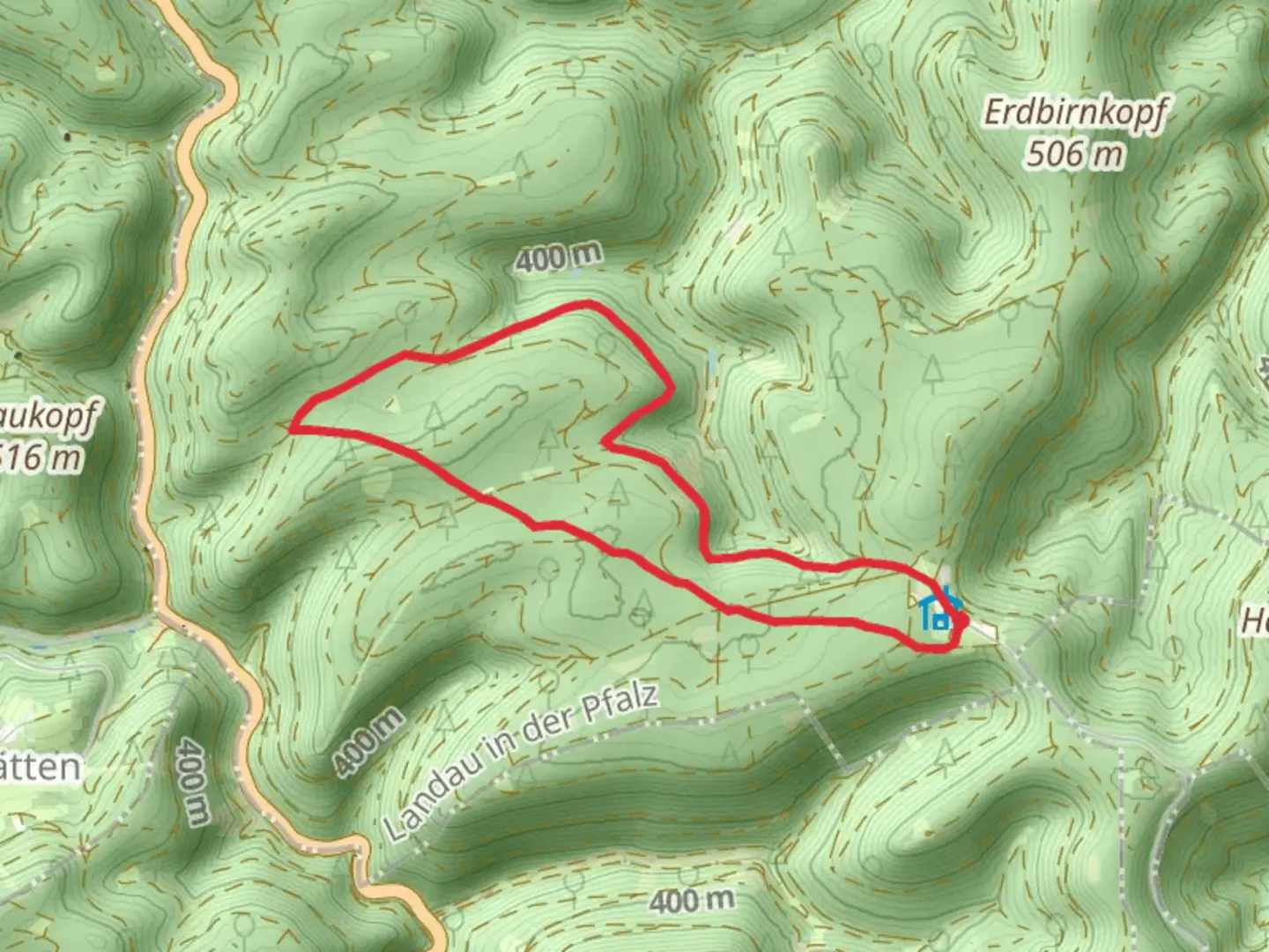 An image depicting the trail Landauer Forsthaus Taubensuhl Loop and its surrounding area.