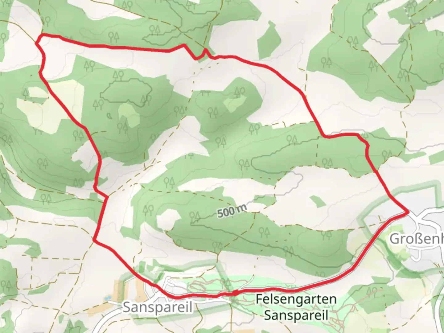 An image depicting the trail Hiltpoltstein Thurnau and Rundwanderweg Gelber Ring and its surrounding area.