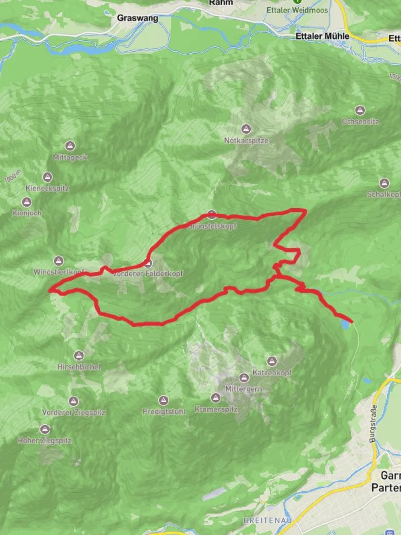 An image depicting the trail Pfleger See, Brunstelskopf and Enningalm Loop and its surrounding area.