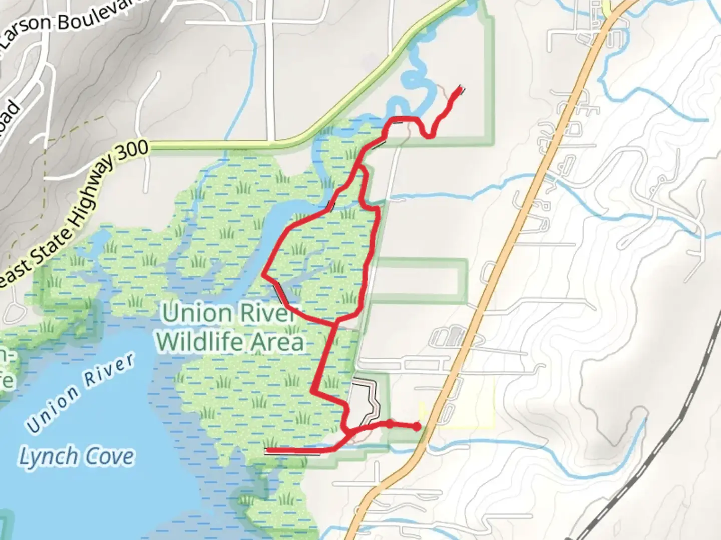 An image depicting the trail Theler Wetlands Trail and its surrounding area.