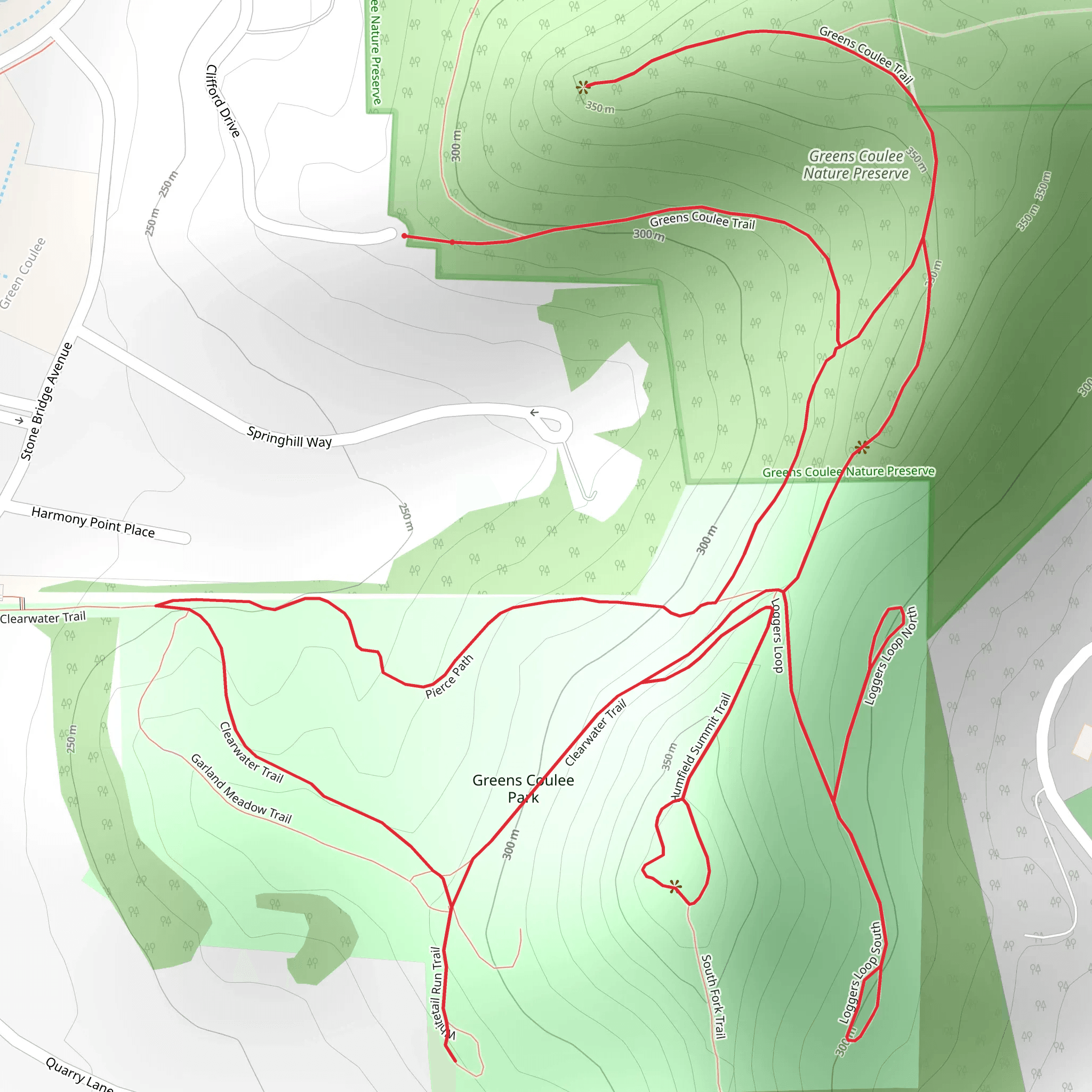 Greens Coulee, Humfield Summit and Pierce Path Loop Trail mobile static map