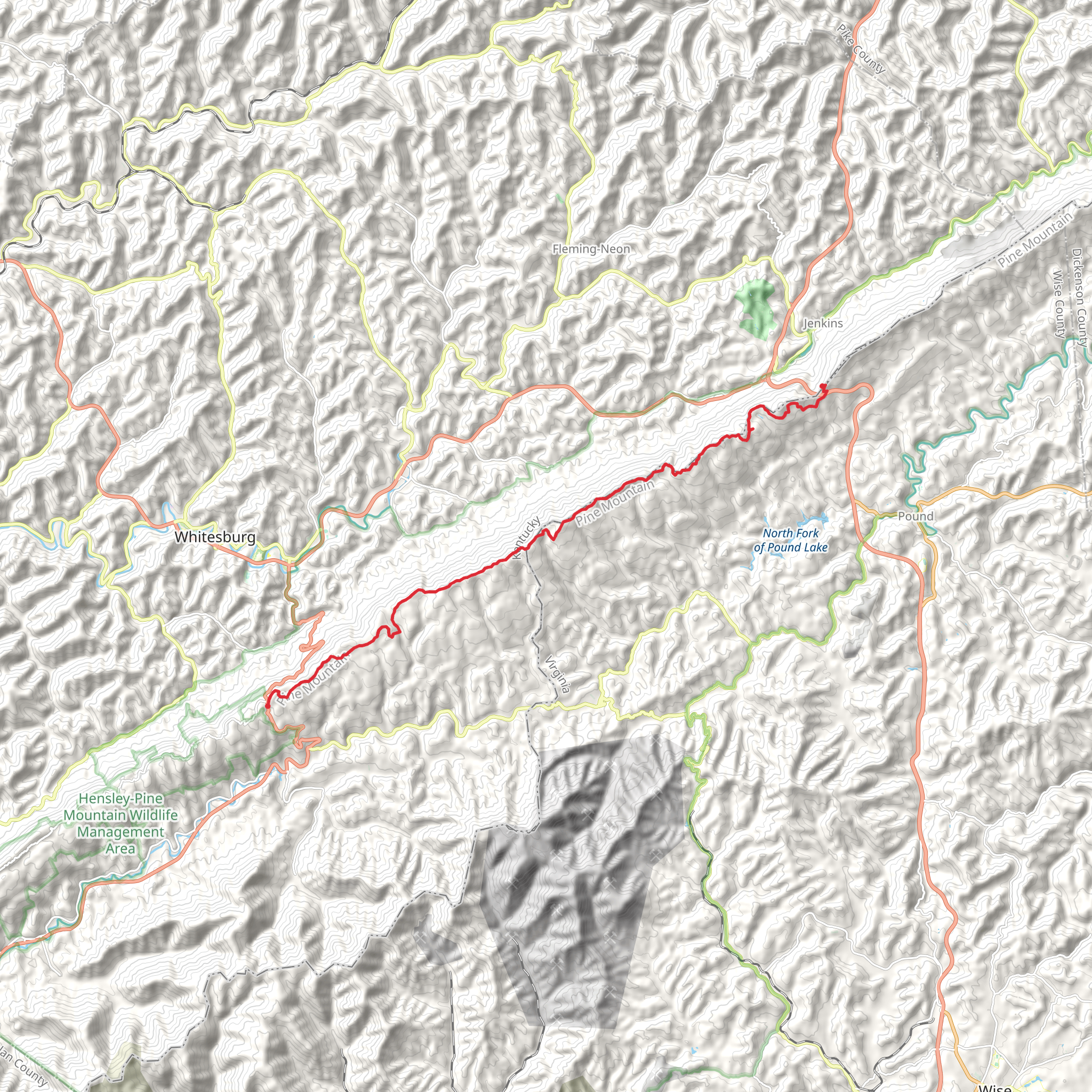 Pine Mountain Trail from Pound Gap mobile static map