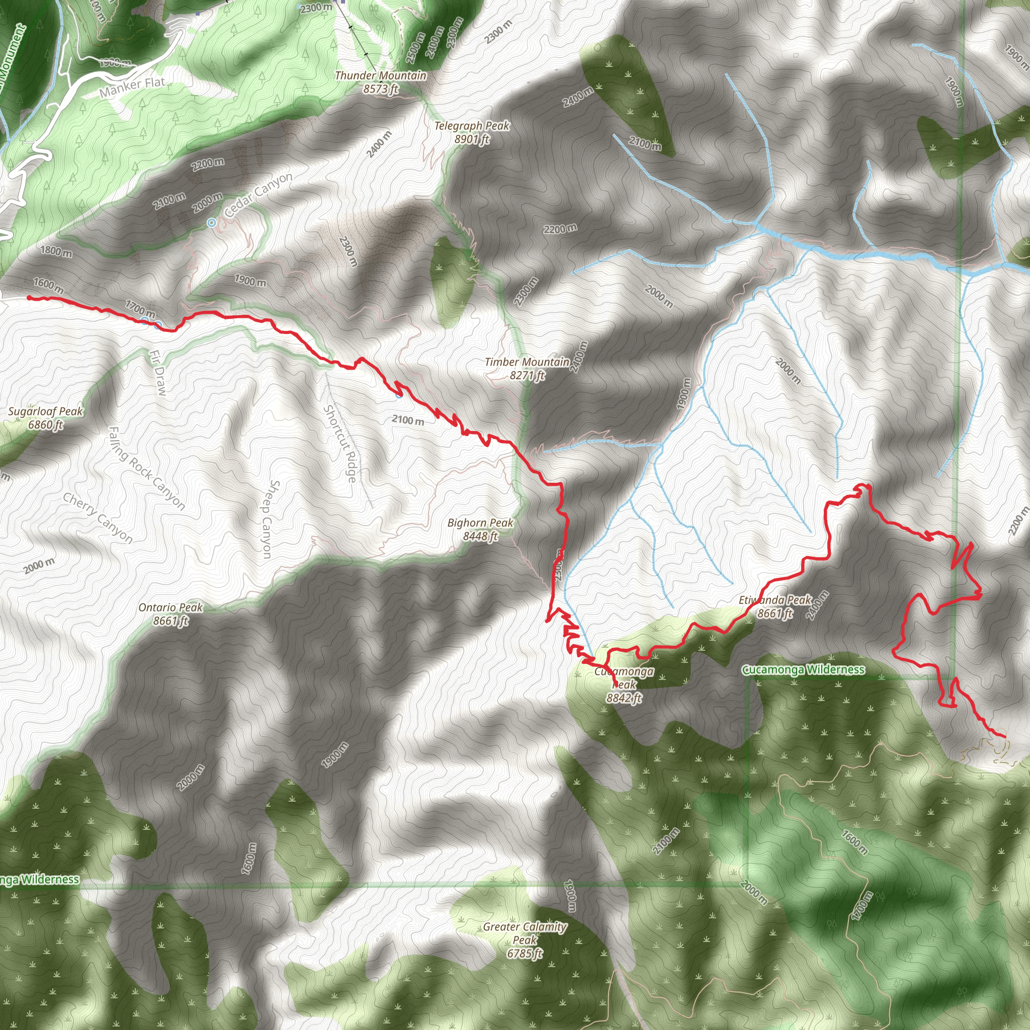 Cucamonga Peak via Icehouse Canyon Trail mobile static map