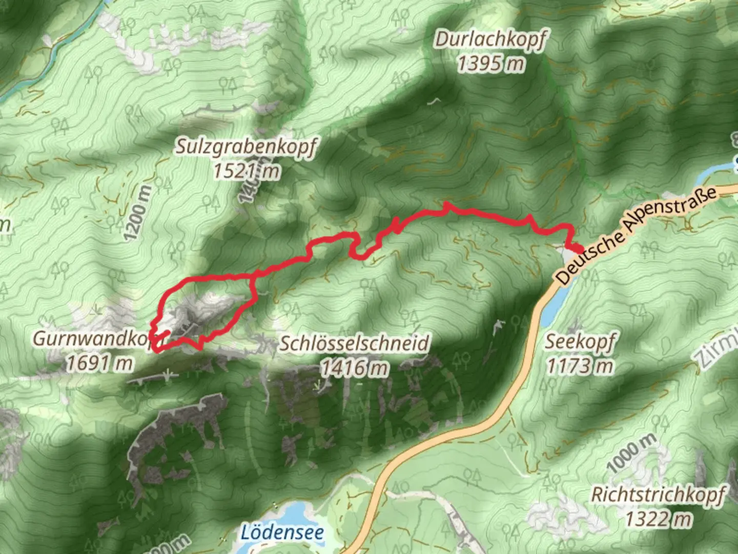 An image depicting the trail Hörndlwand Peak Loop from Seehaus and its surrounding area.