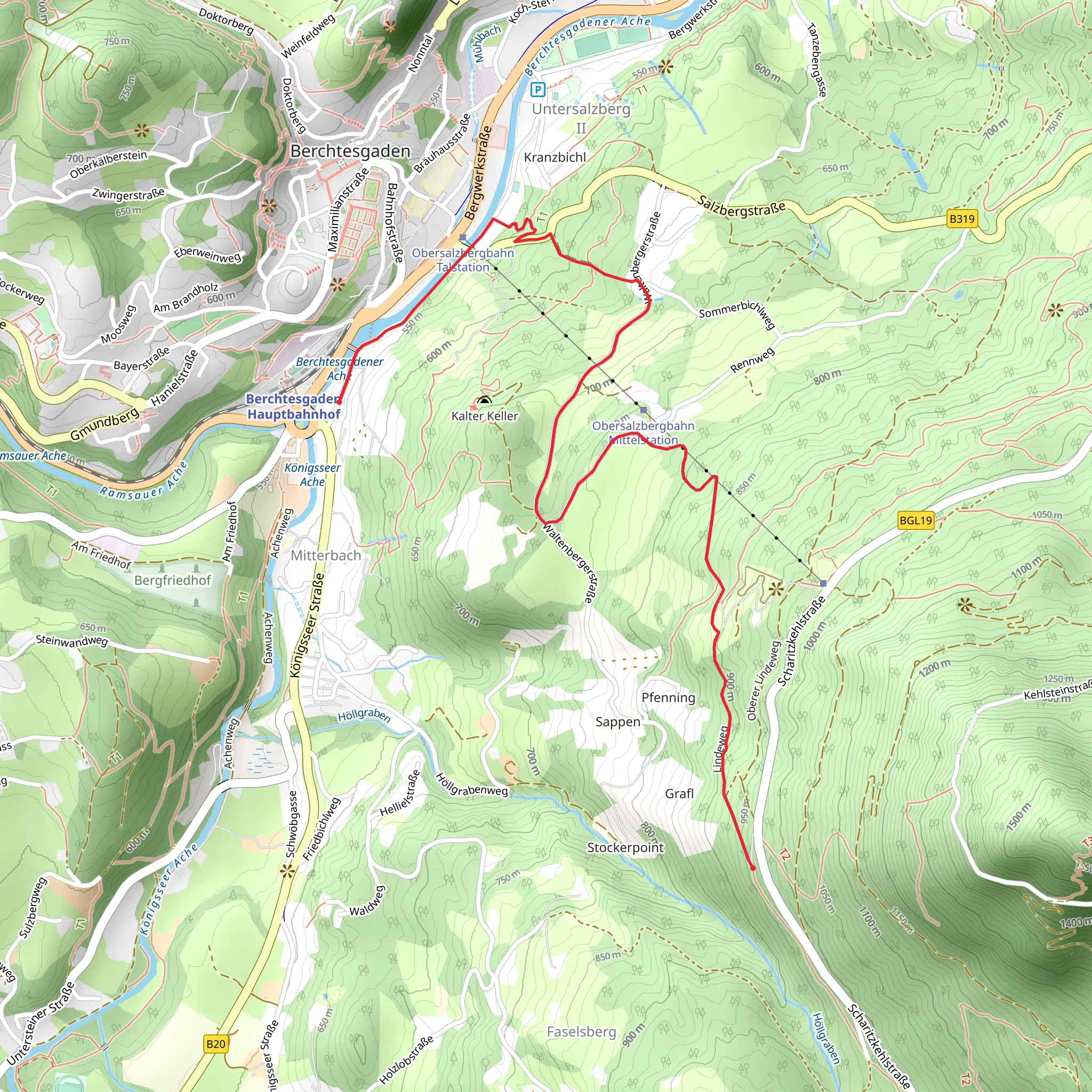Berchtesgaden to Graflhohe Windbeutelbaron Walk mobile static map