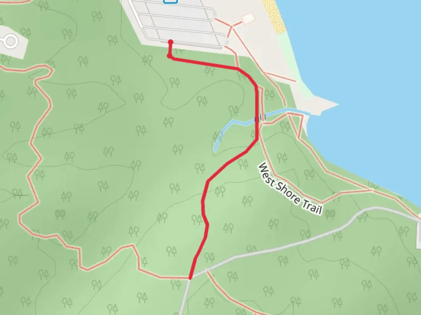 An image depicting the trail West Shore Trail and its surrounding area.