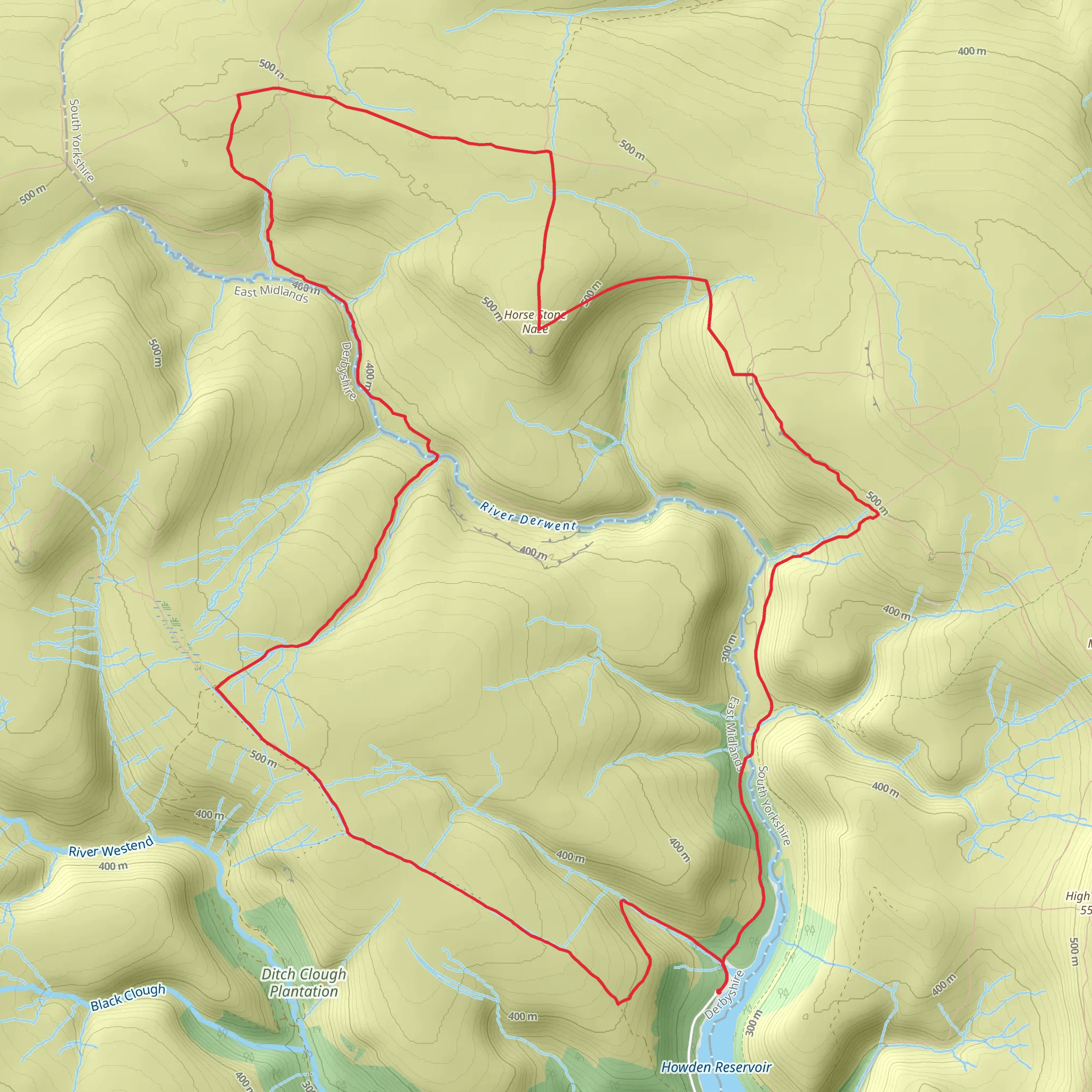Horse Stone Naze Loop via Howden Reservoir mobile static map