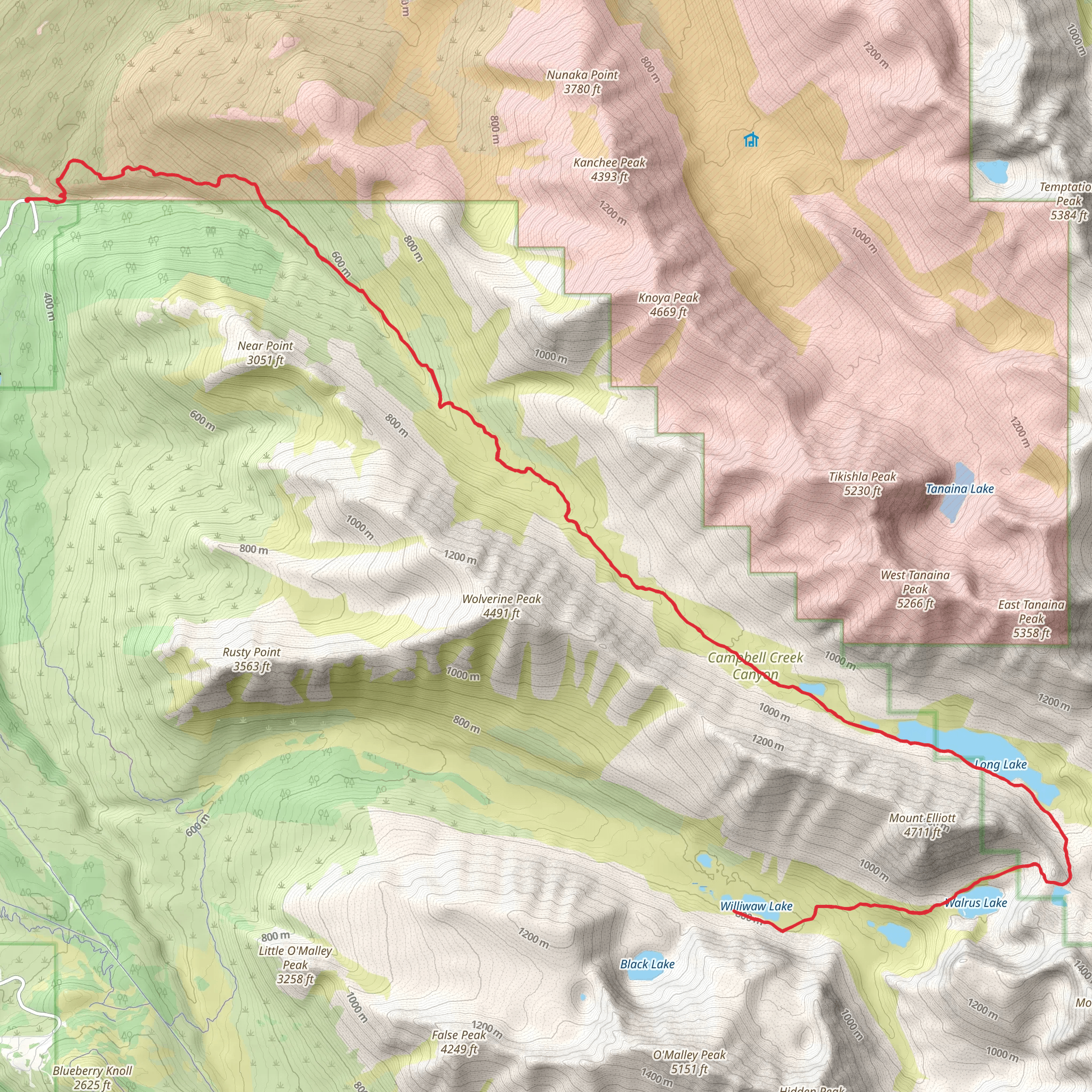 Long Lake and Williwaw Lake via Long Lakes Trail mobile static map