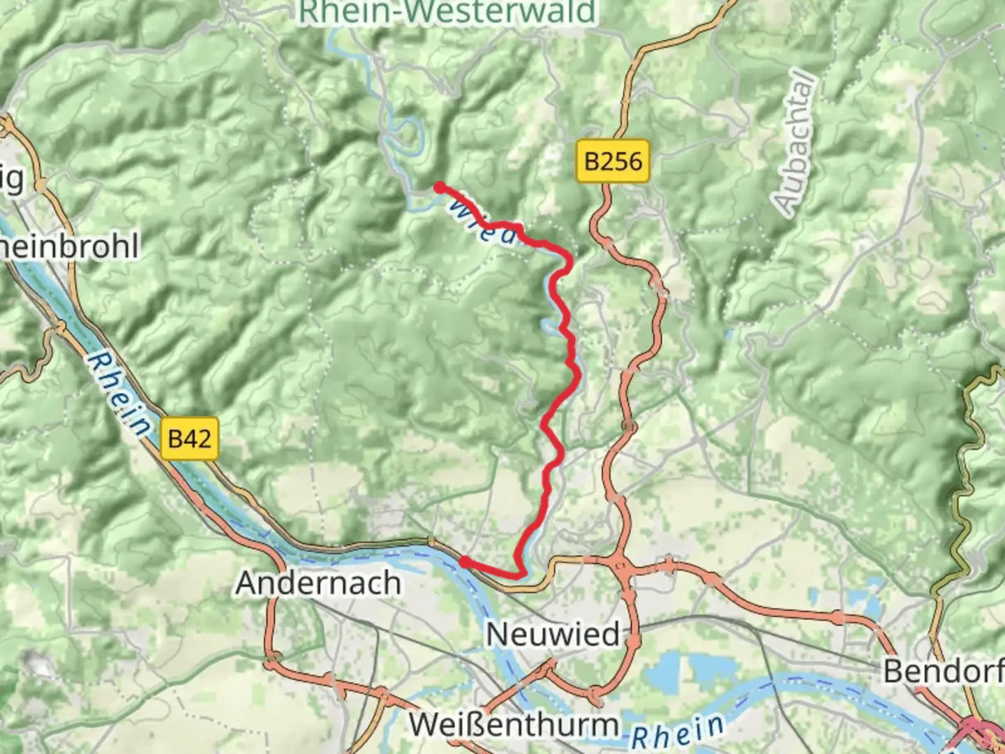 An image depicting the trail Datzeroth to Irlich via Wied Radweg and its surrounding area.