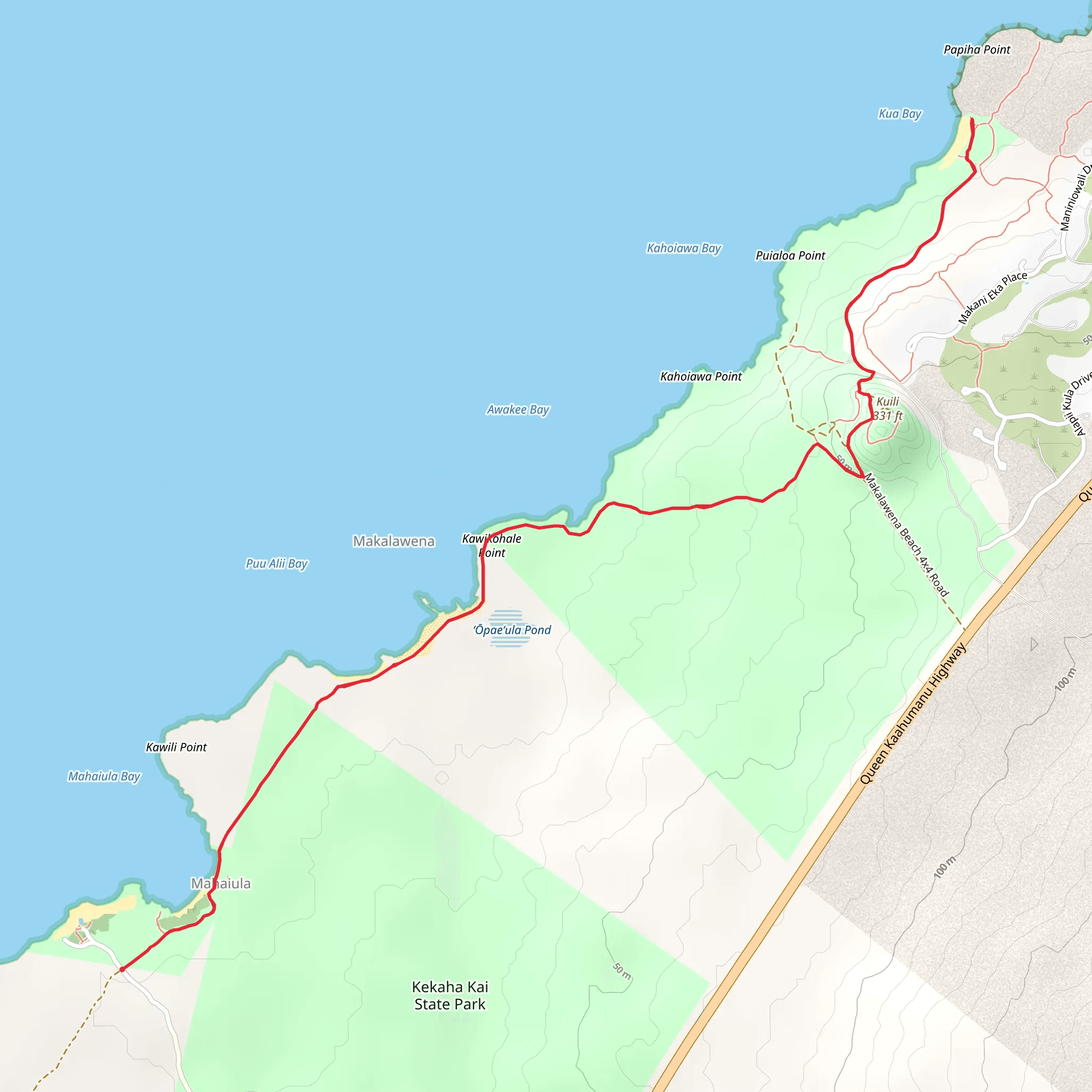 Kua Bay via Makalawena Beach Trail mobile static map