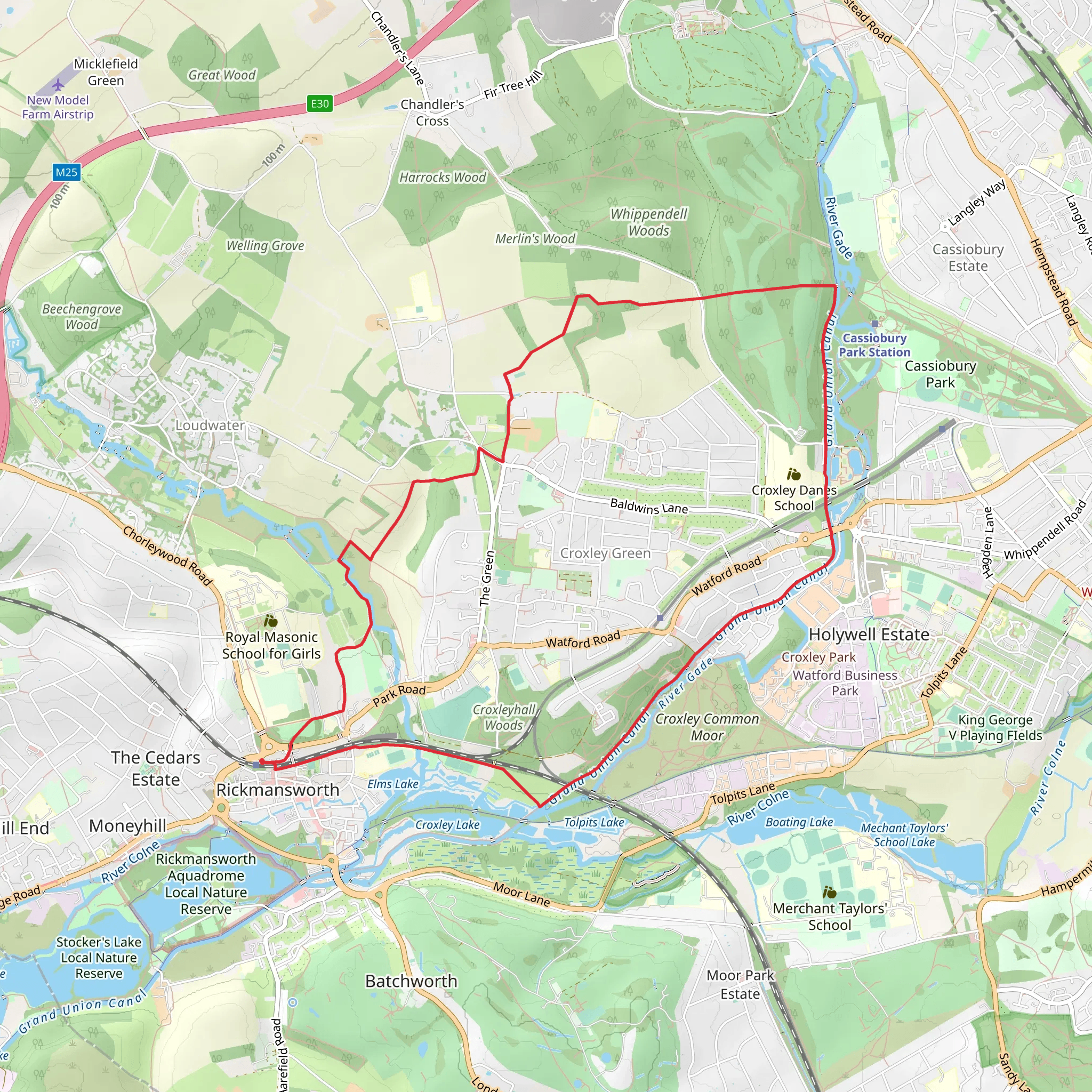 Rickmansworth Circular via Croxley Green and Watford mobile static map