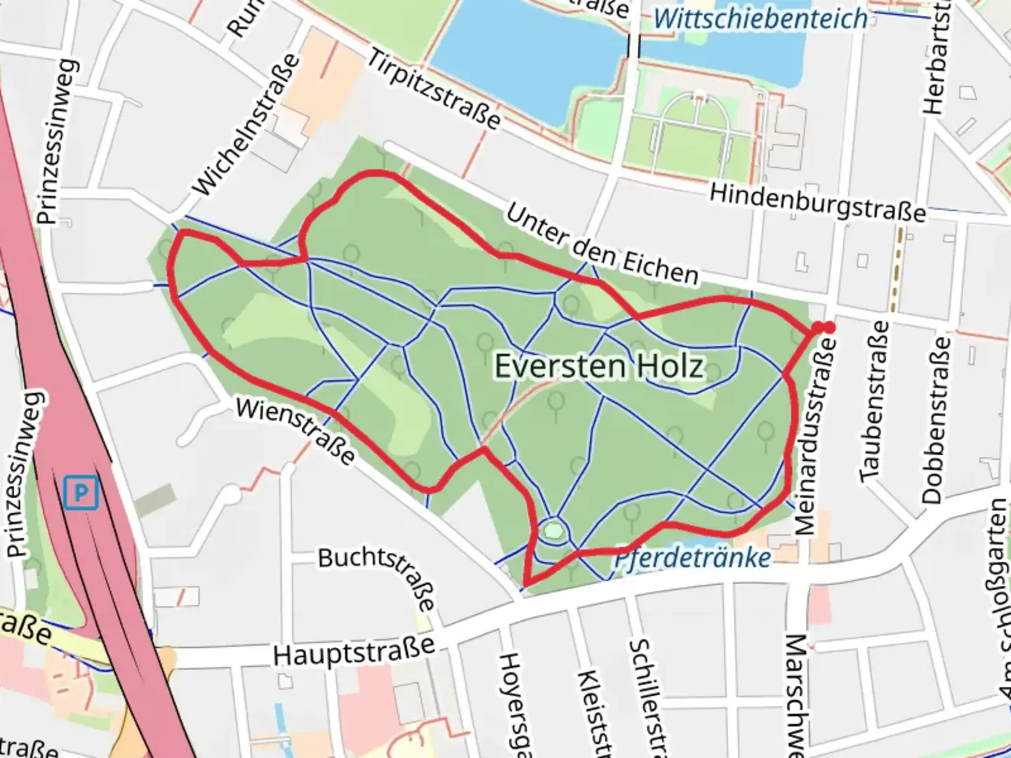 An image depicting the trail Eversten Holz Loop and its surrounding area.