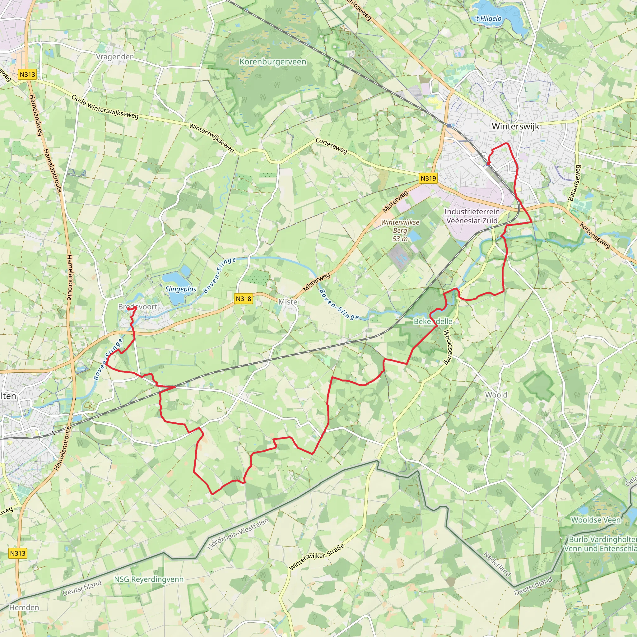 Bredevoort to Winterswijk via Kleuverspad and Oude Bocholtsbaan mobile static map