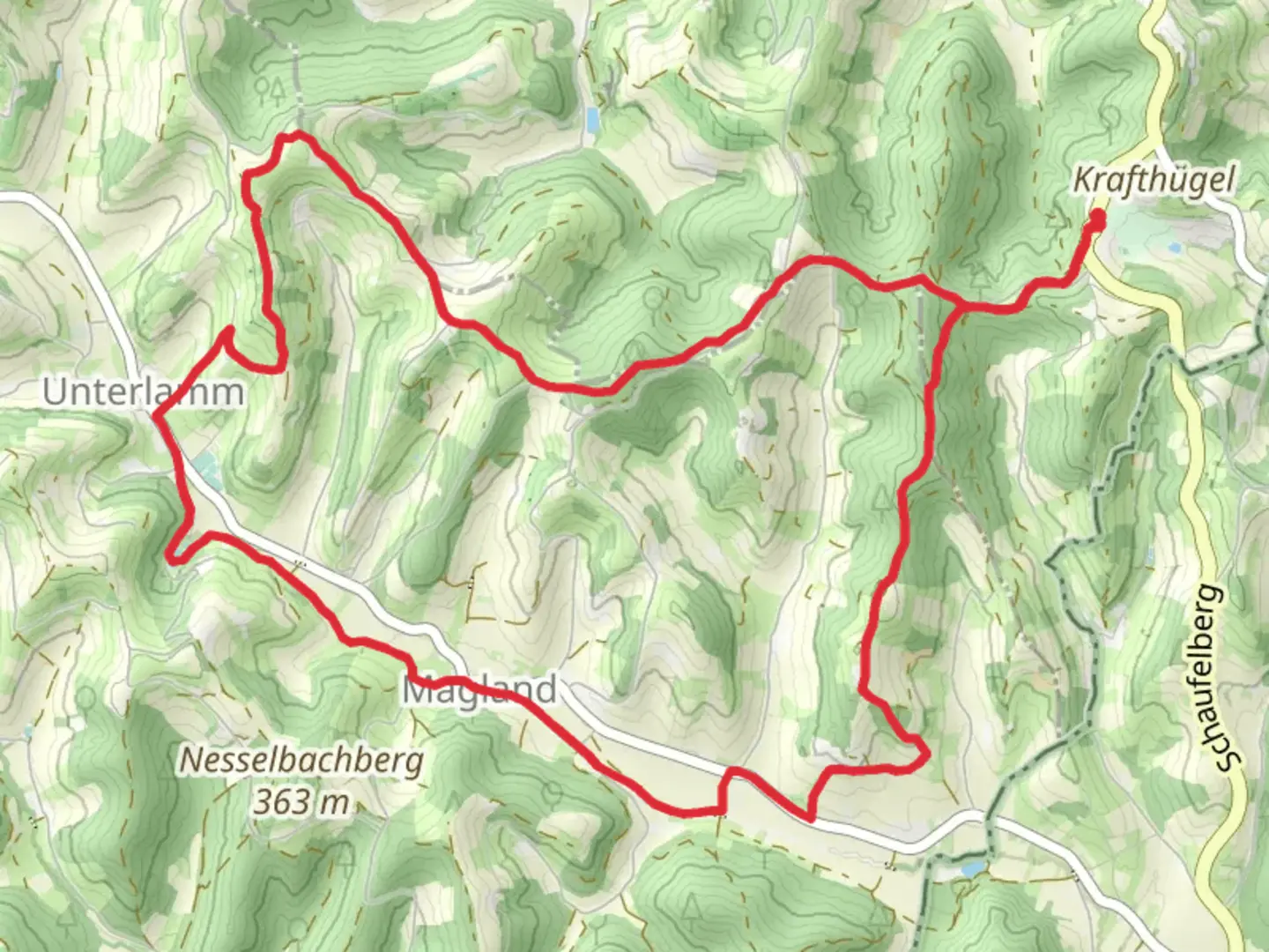 An image depicting the trail Handspur-Erlebensweg and its surrounding area.