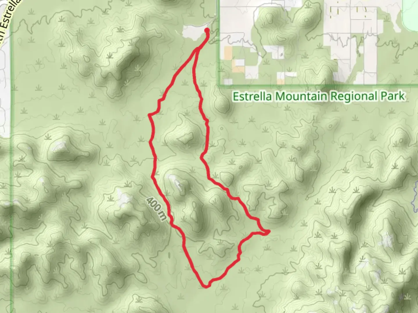 An image depicting the trail Butterfield - Maricopa Loop Trail and its surrounding area.