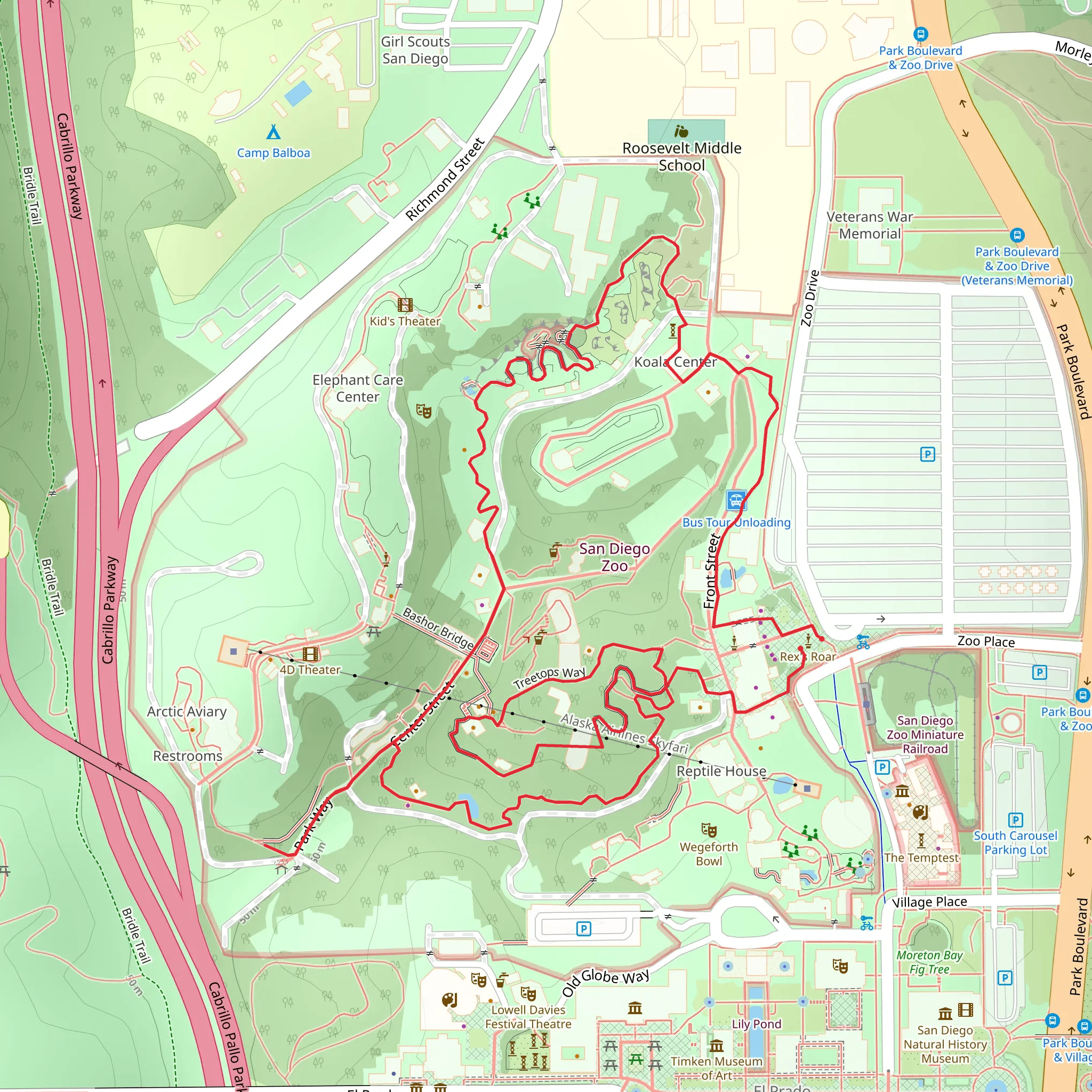 San Diego - Balboa Park Loop mobile static map