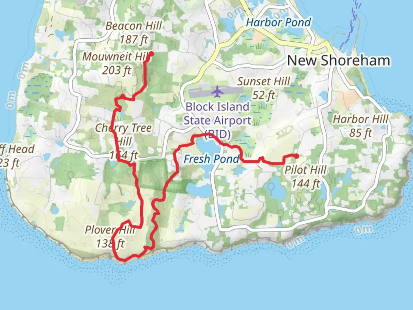 An image depicting the trail Payne Road to Beacon Hill Road via Fresh Pond and Plover Hill and its surrounding area.