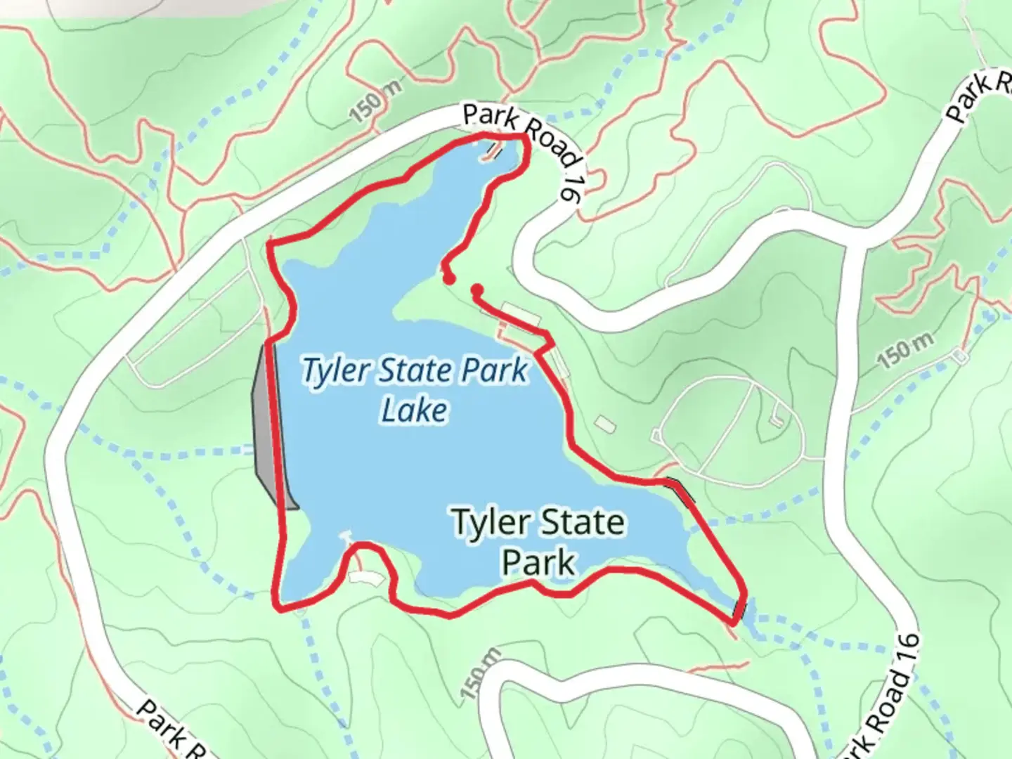 An image depicting the trail Tyler State Park Lake Loop and its surrounding area.