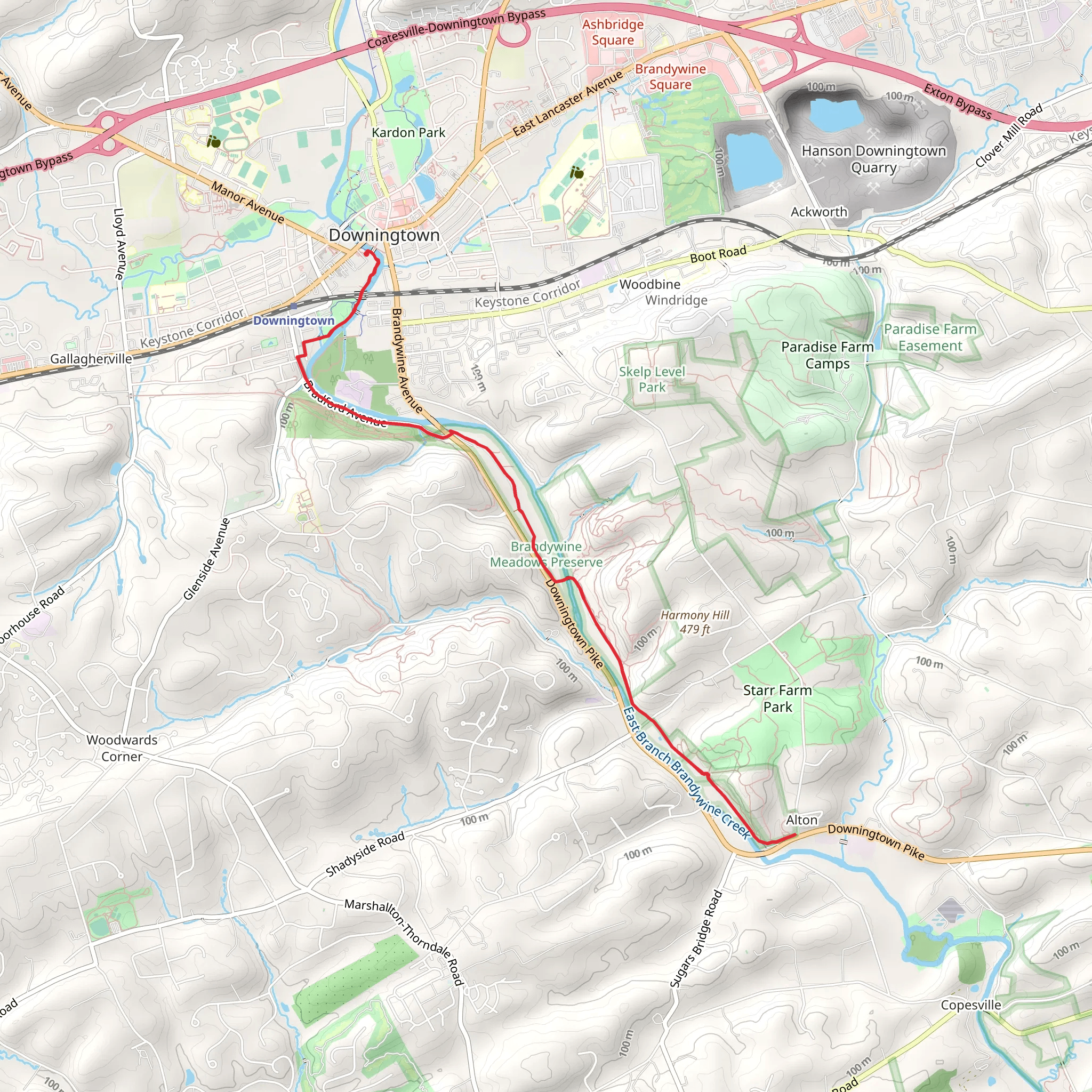 East Brandywine Trail and East Branch Brandywine Creek - Downingtown mobile static map