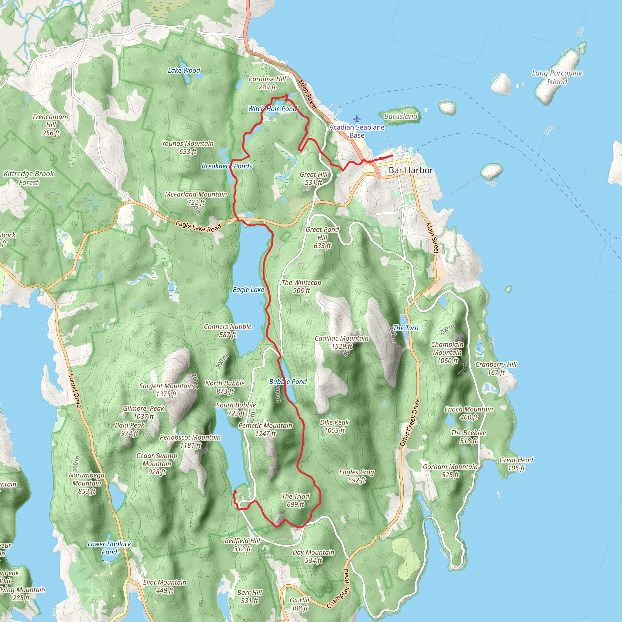 Eagle Lake to Bubble Pond to Jordan Pond mobile static map
