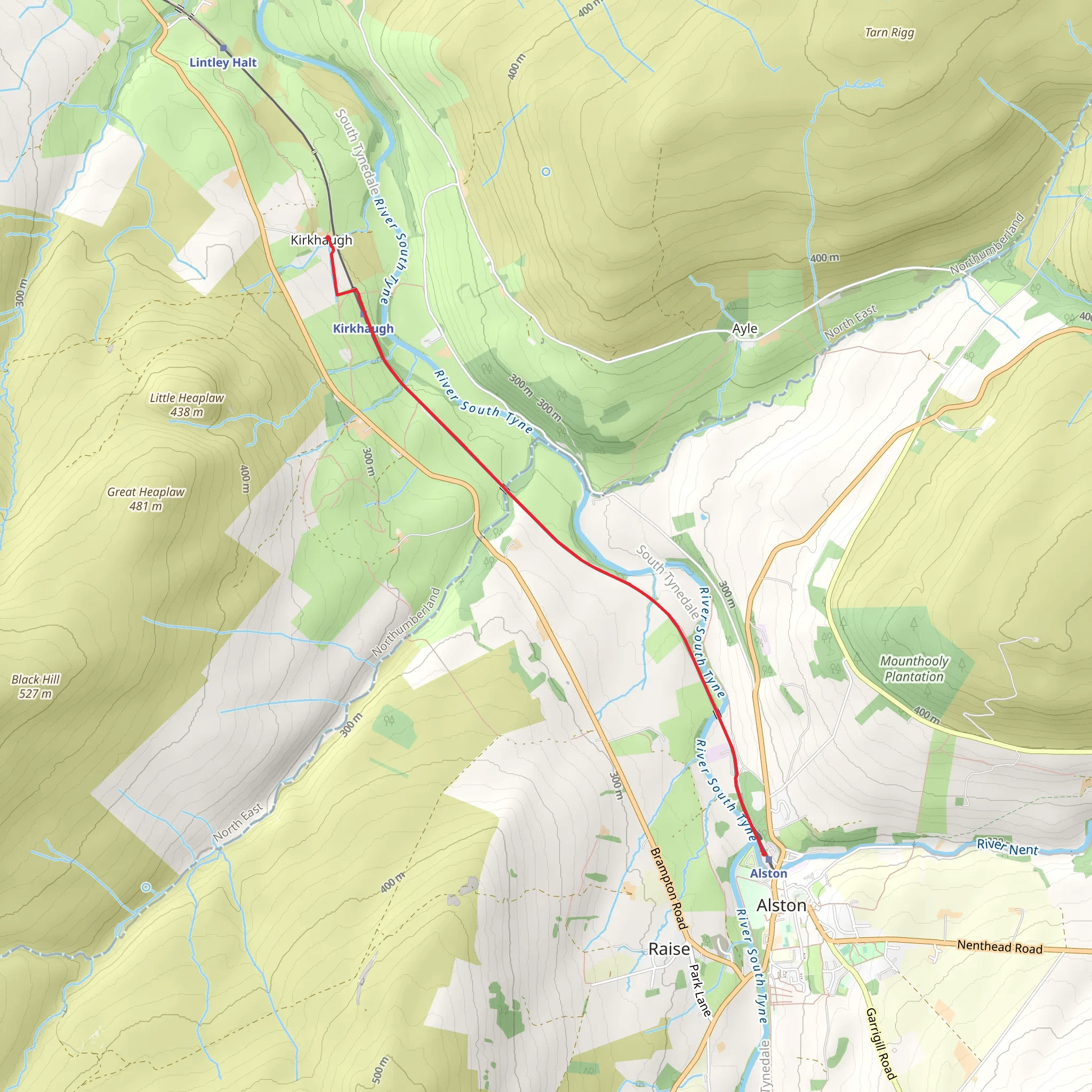 Kirklaugh to Alston Walk mobile static map