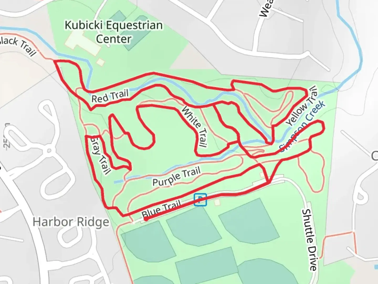 An image depicting the trail White, Red and Yellow Loop Trail - Shuttle Drive and its surrounding area.