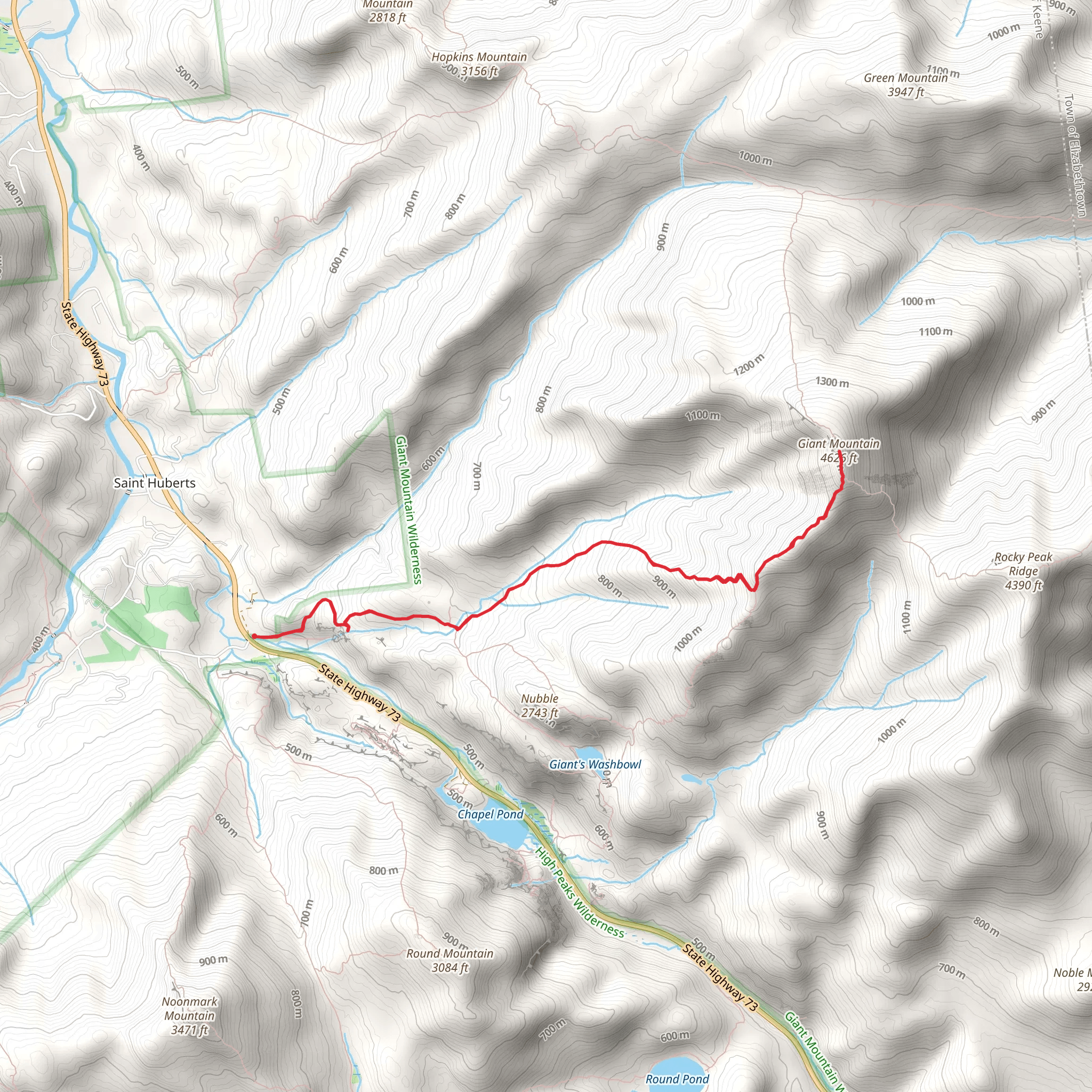Giant Mountain and Beede Brook via Roaring Brook Trail mobile static map